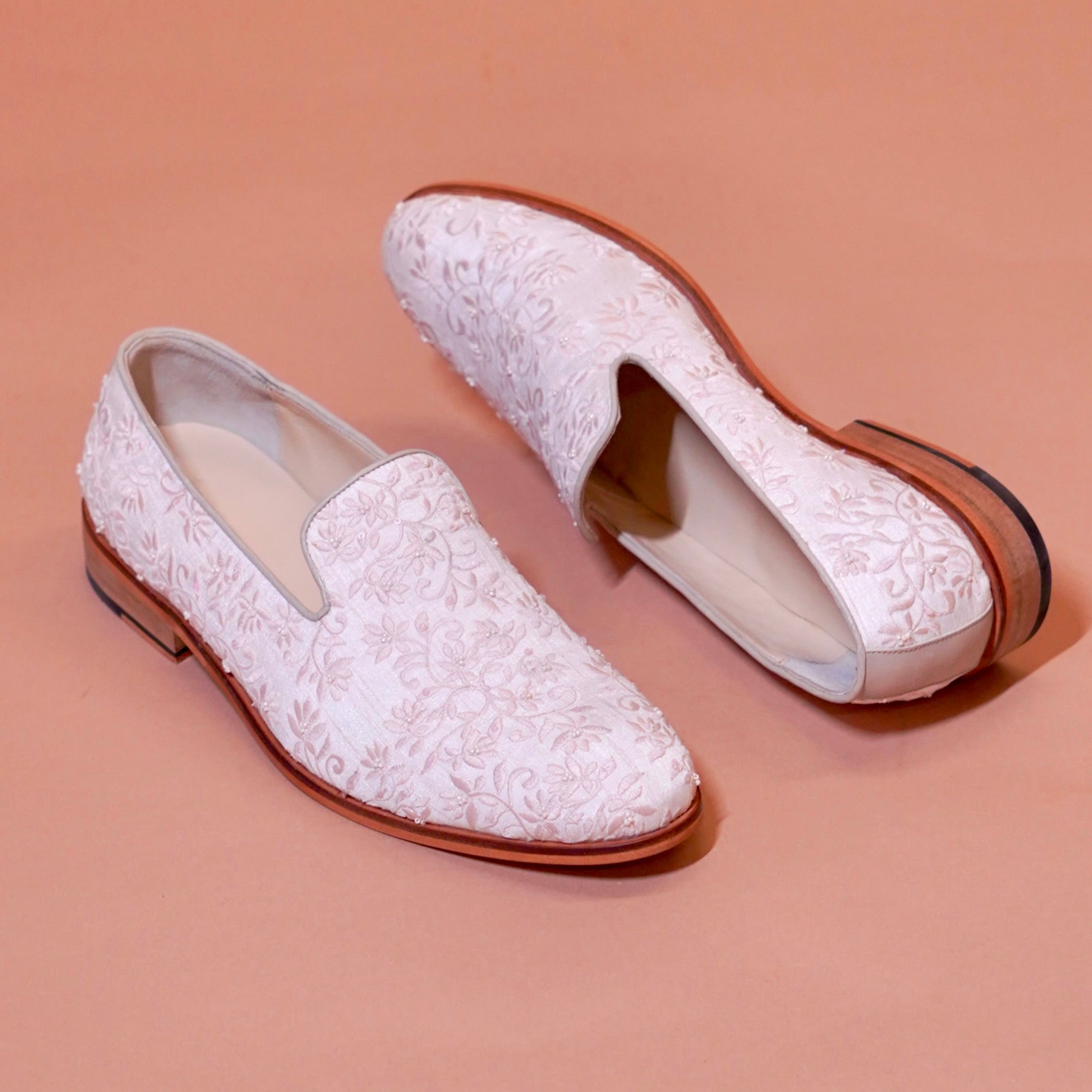 Ricamo Avorio ivory wedding loafer with floral silk embroidery