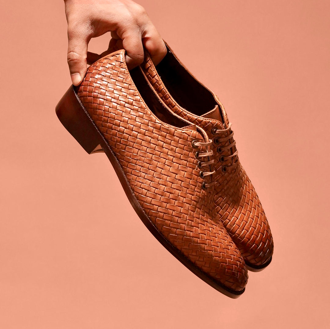 Alto Tesso | Tan woven full-grain leather Oxfords