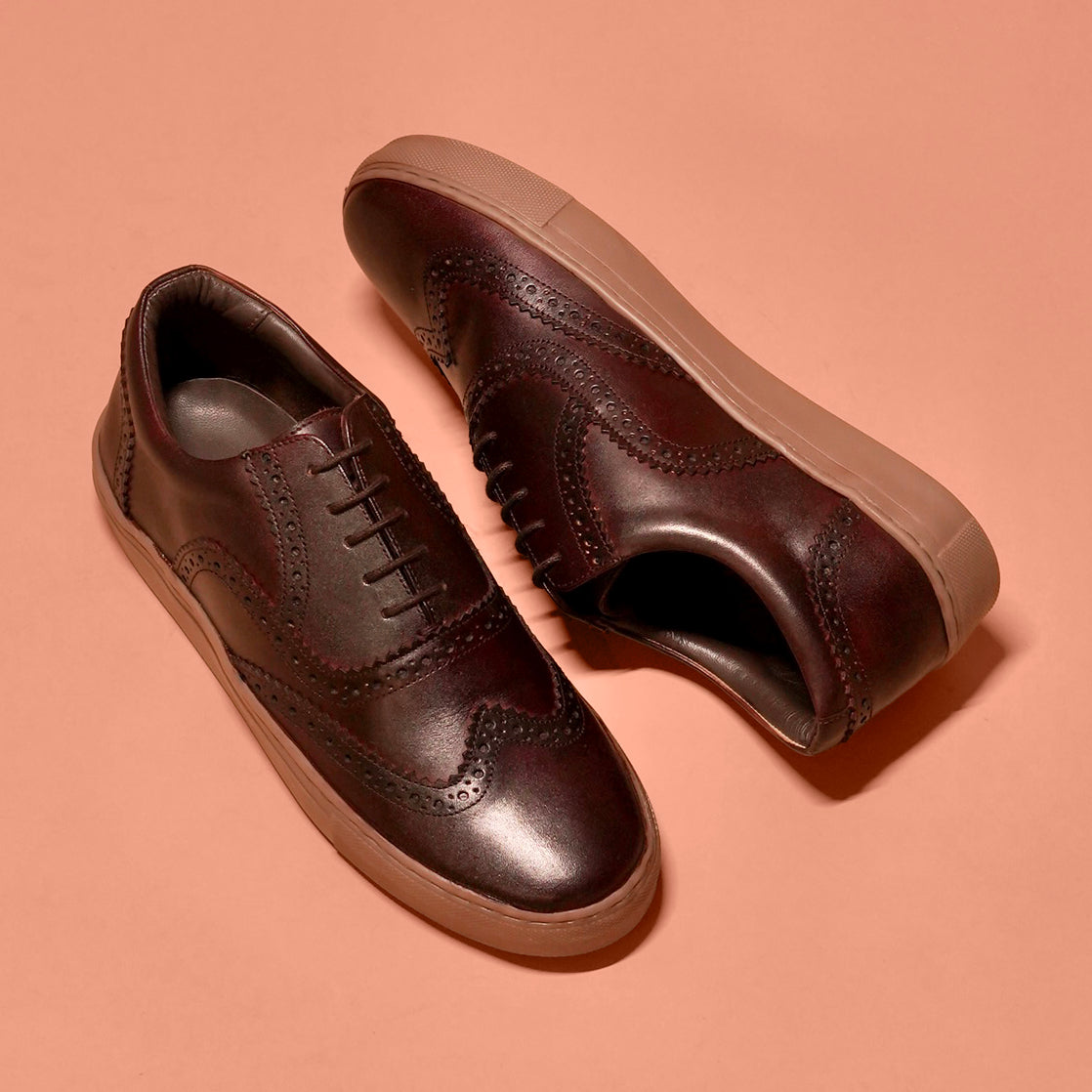 Fresco Marrone | Brown leather Brogue sneakers