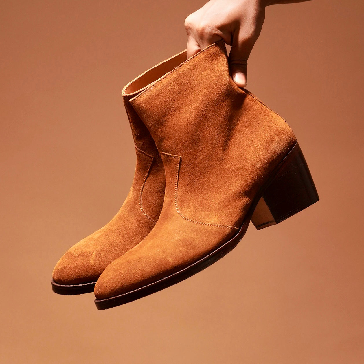 Sprazzo Tobacco Alto suede high heel boots with three-inch heel by dmodot.