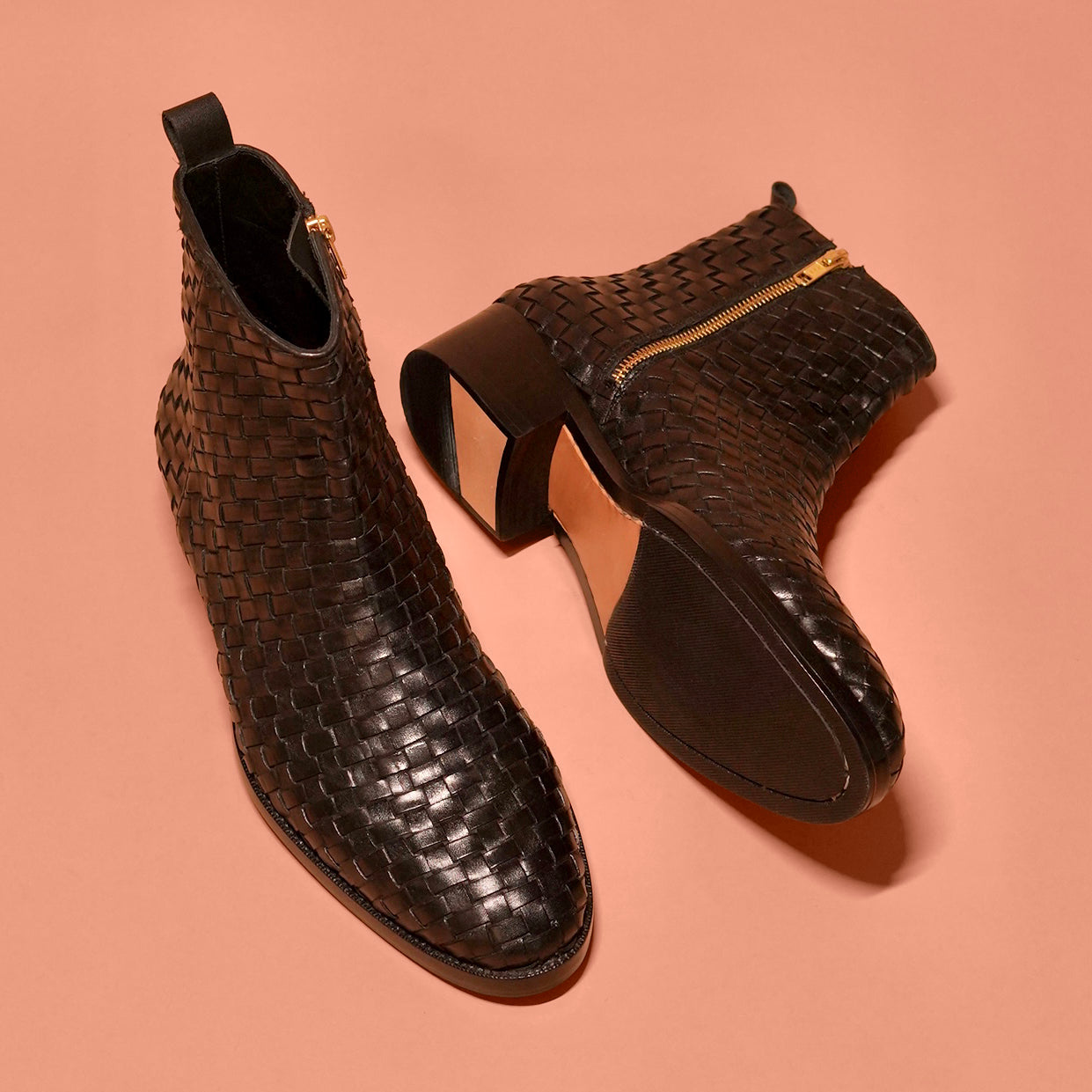 Sprazzo Tesso Nero | Black handwoven leather boots