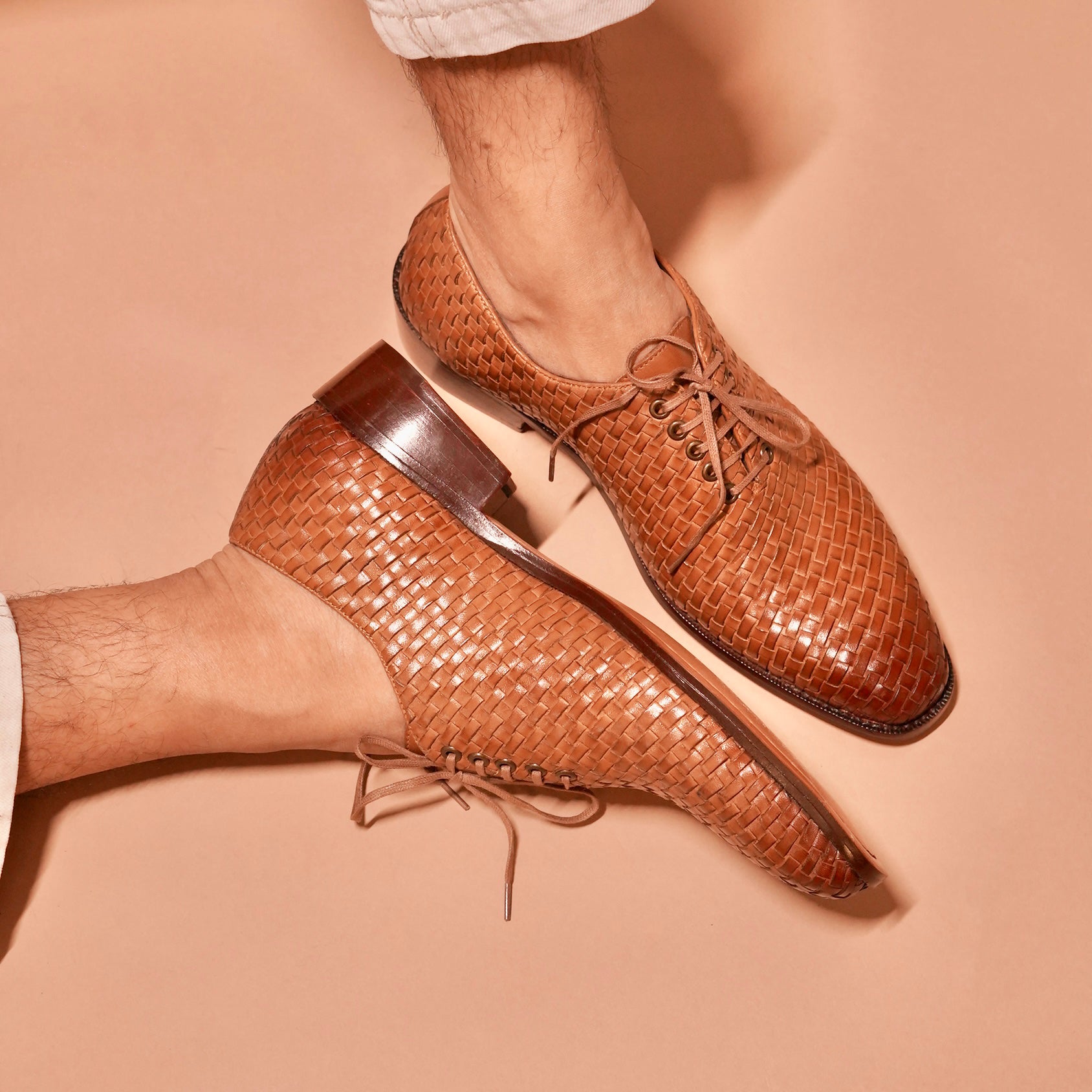 Alto Tesso Cuban Heel Tan Weave Leather Oxford Classy Timeless