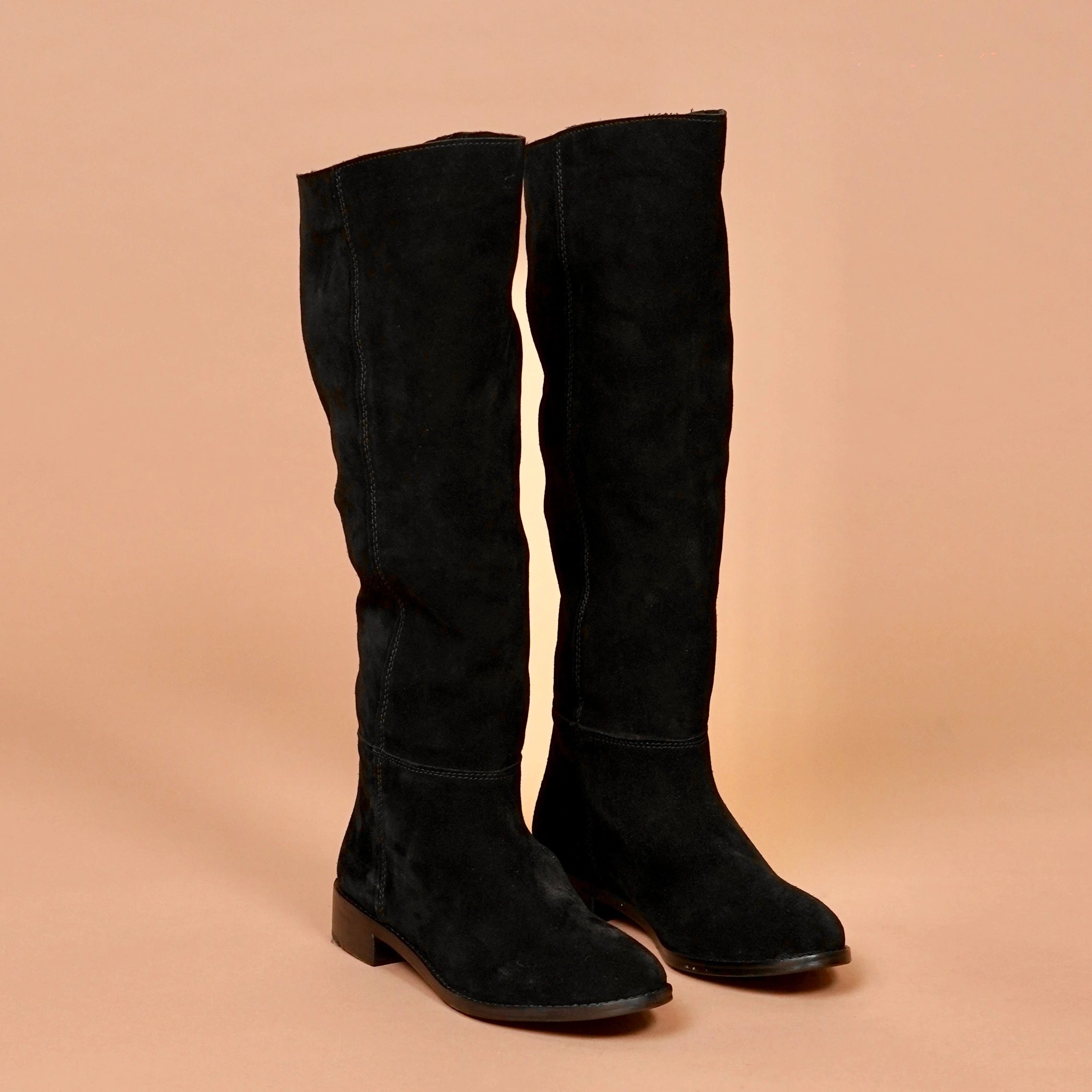 Stivali Donno Lungo Nero – Women's Black Knee-High Suede Boots dmodo