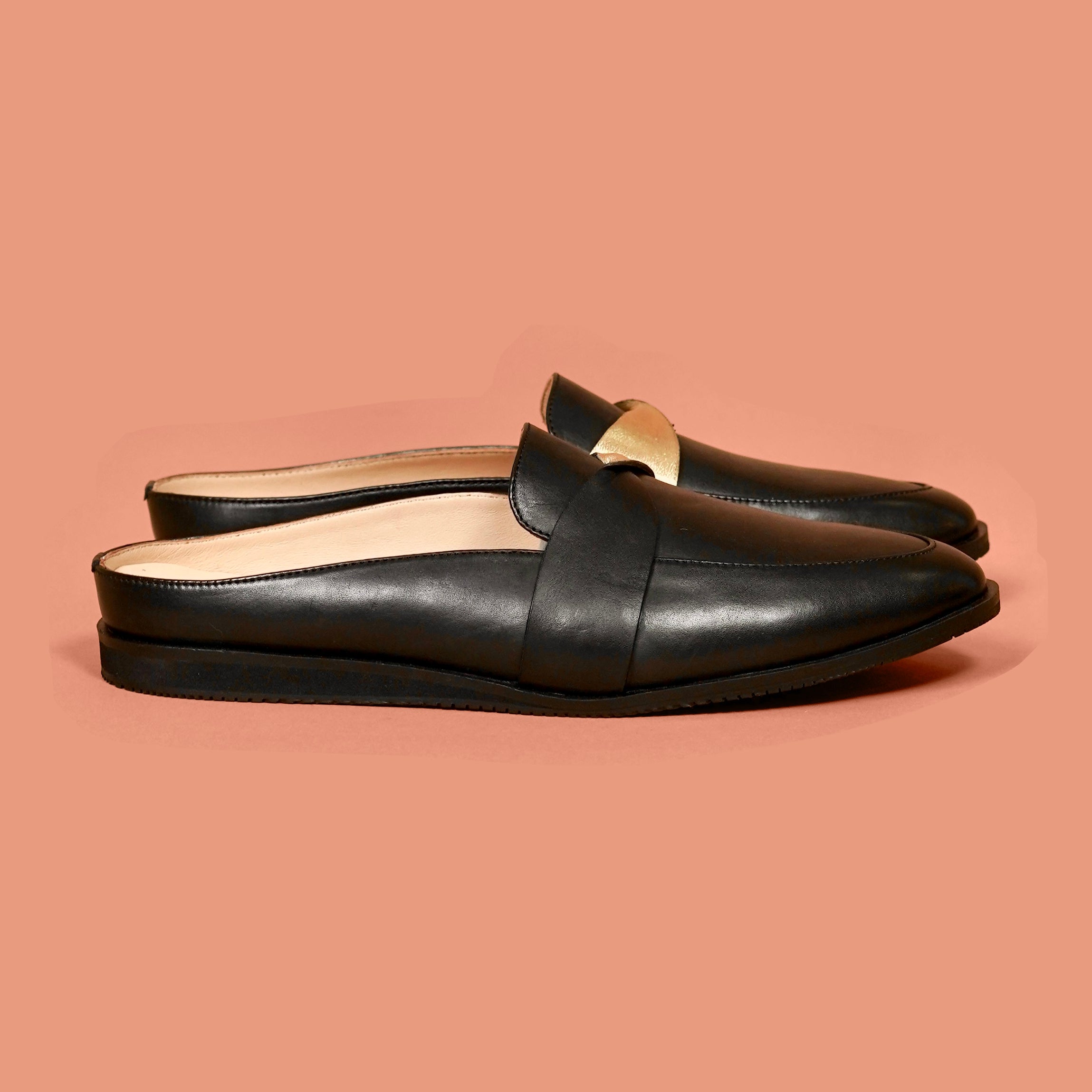 Hoffler Nero Doro – Black & Gold Backless Mule