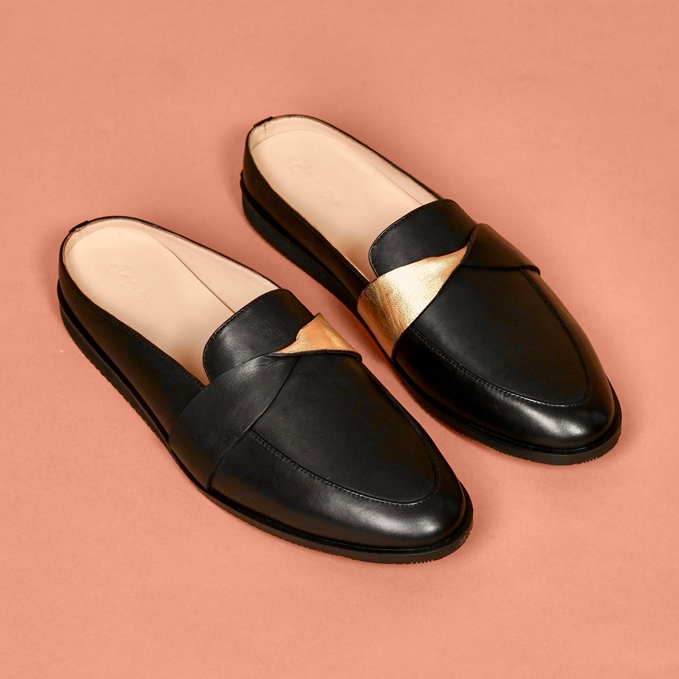 Hoffler Nero Doro – Black & Gold Backless Mule