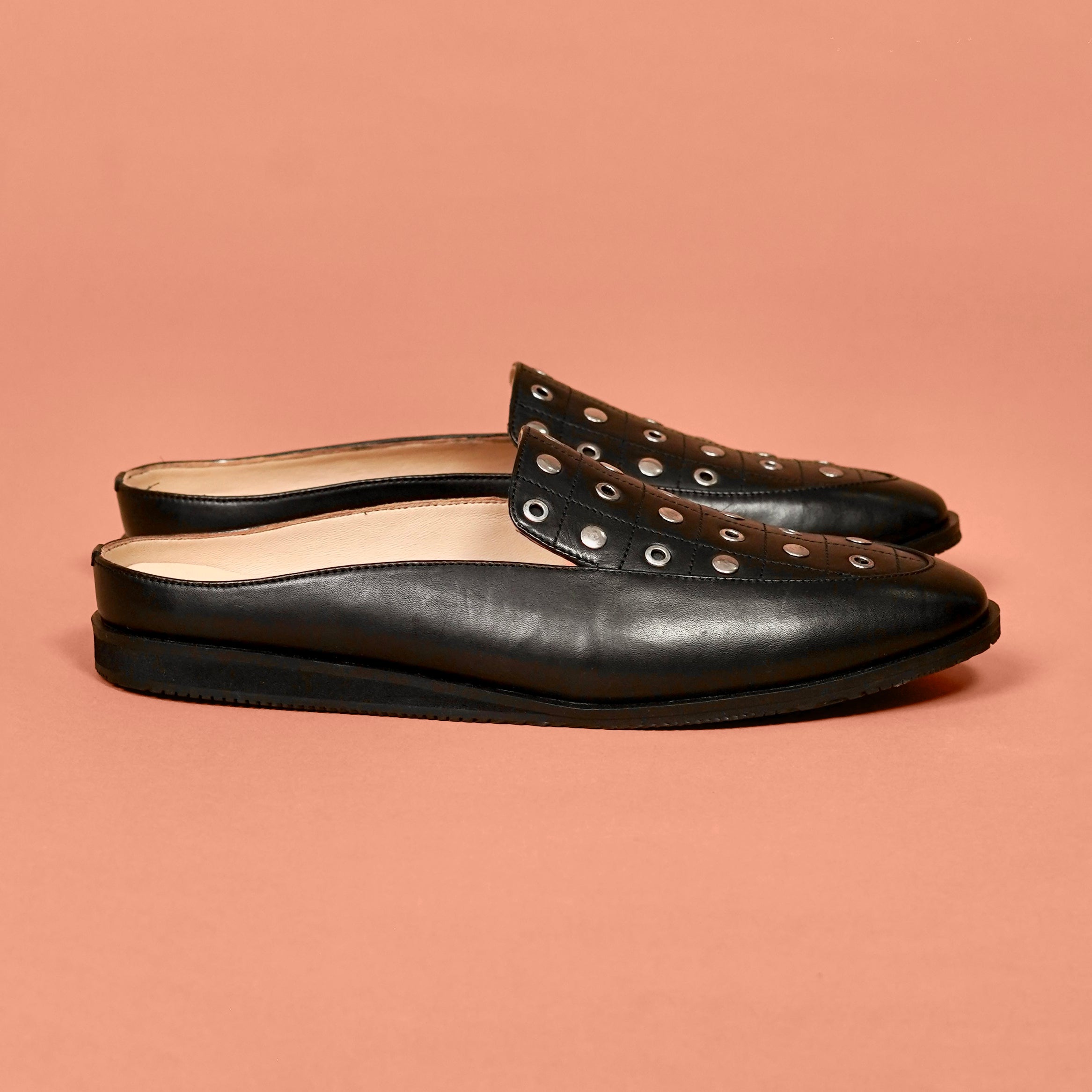 Hoffler Nero Riveto | Studded Leather Backless Mule