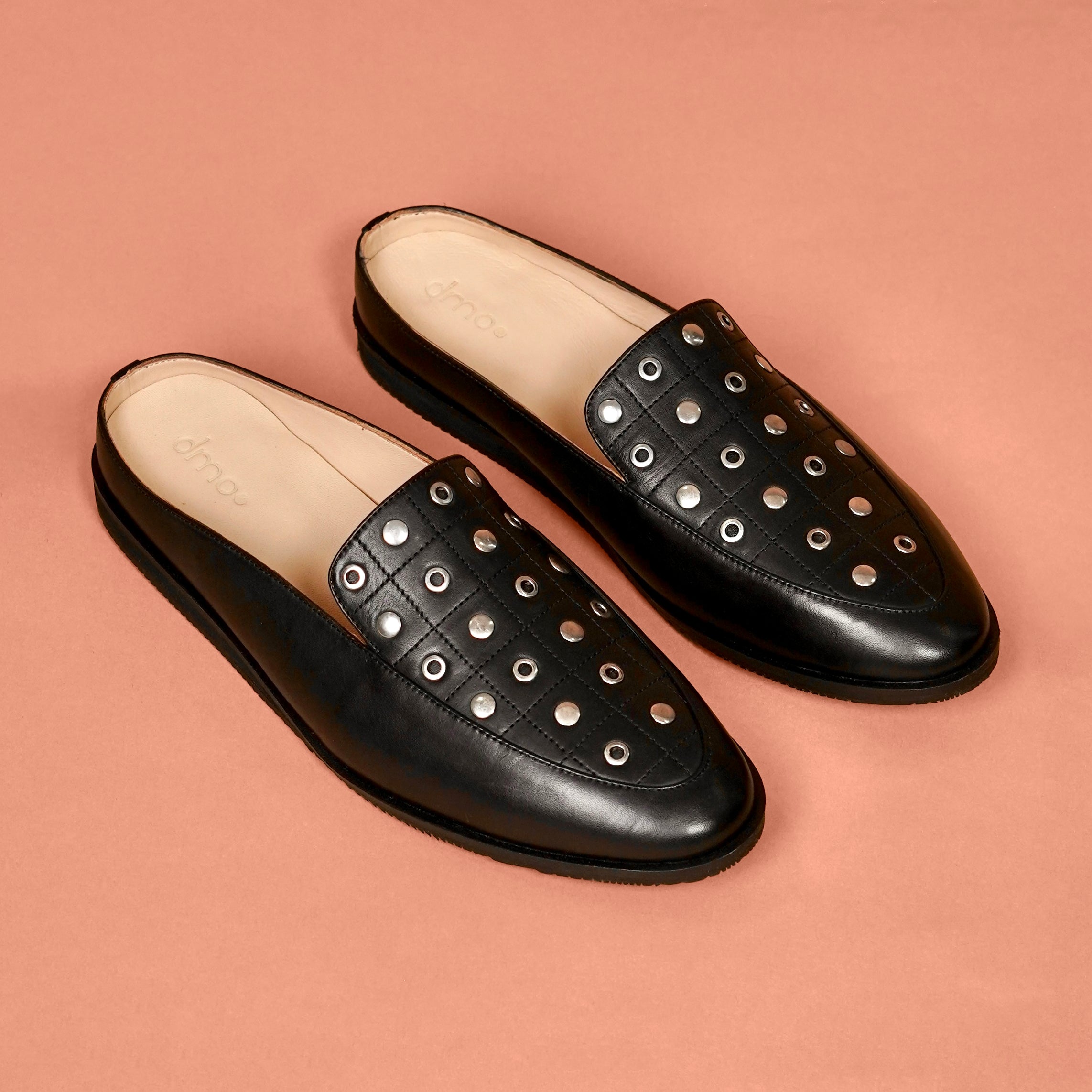 Hoffler Nero Riveto | Studded Leather Backless Mule