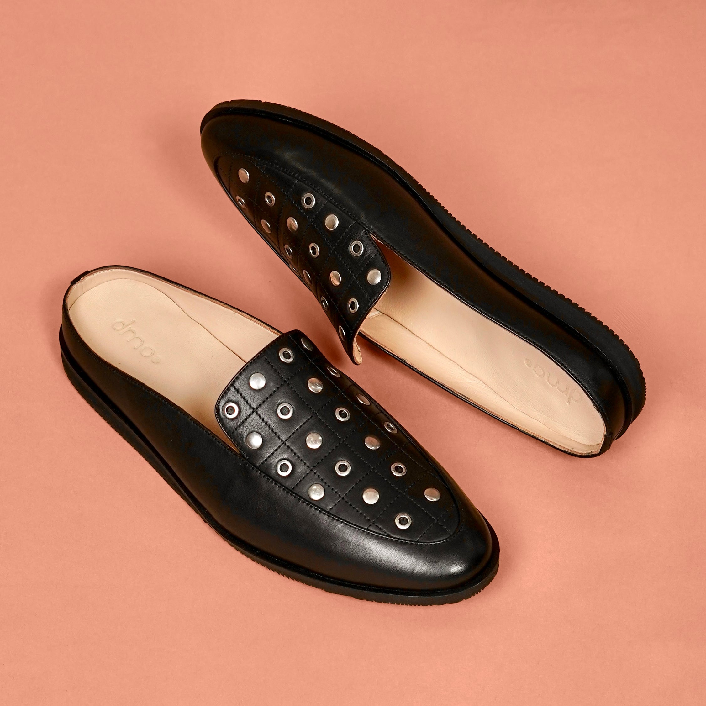 Hoffler Nero Riveto | Studded Leather Backless Mule