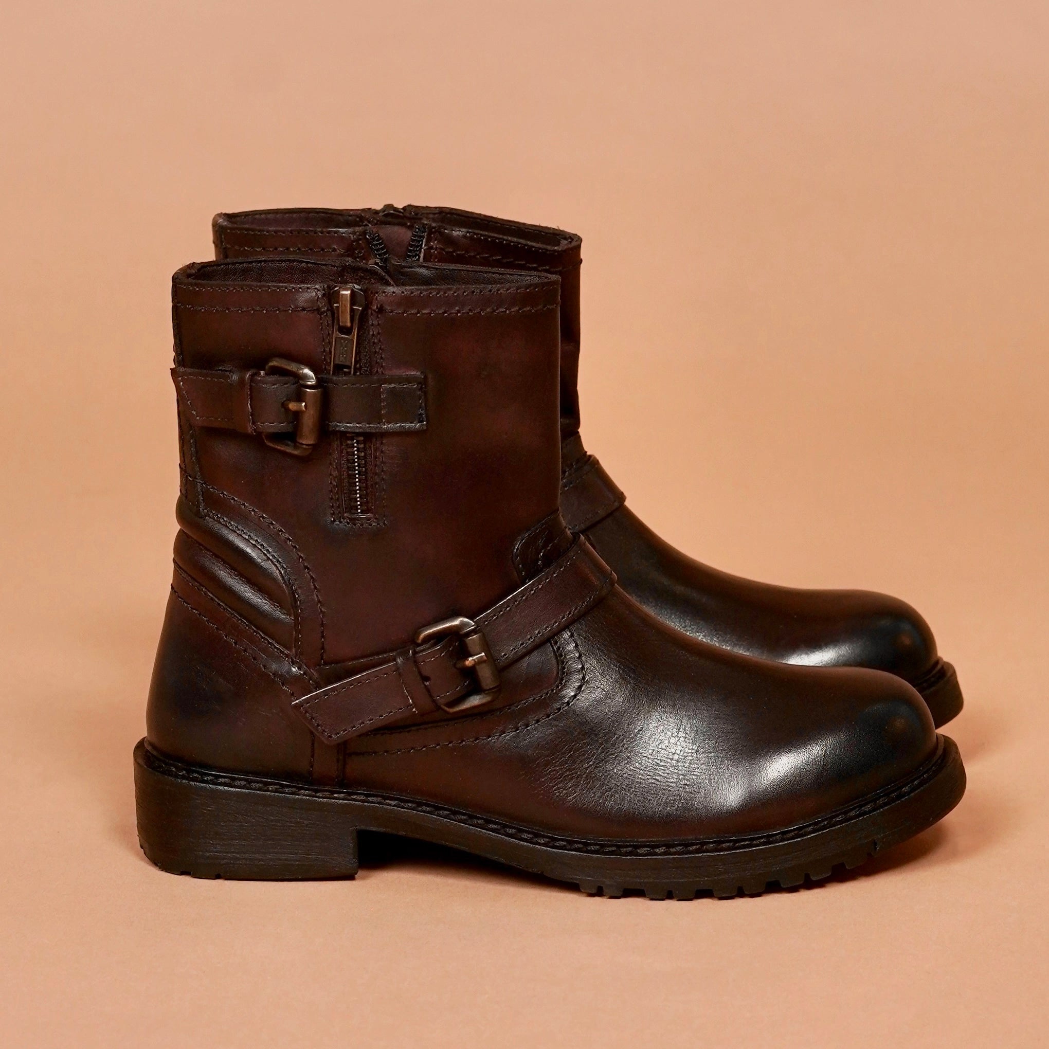 Inside zip brown boots for women with anti-skid sole