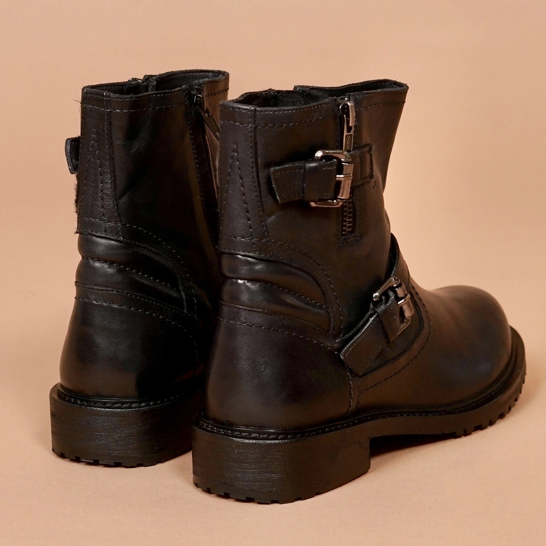 Women's leather ankle boots with buckle detail