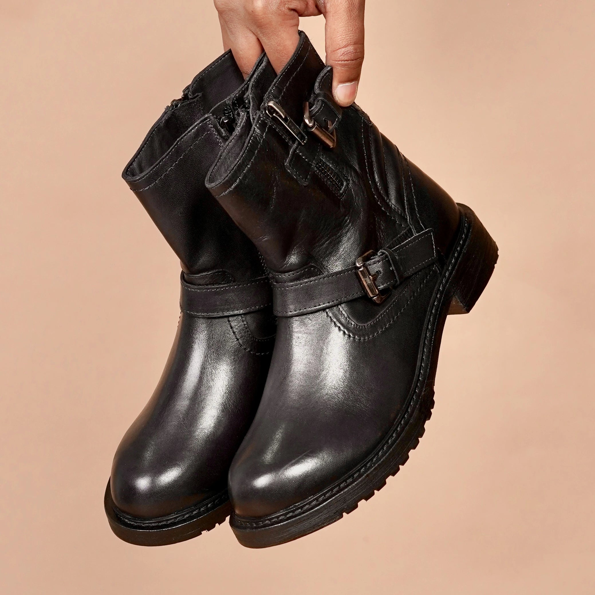 Top view black boots for women with anti-skid sole