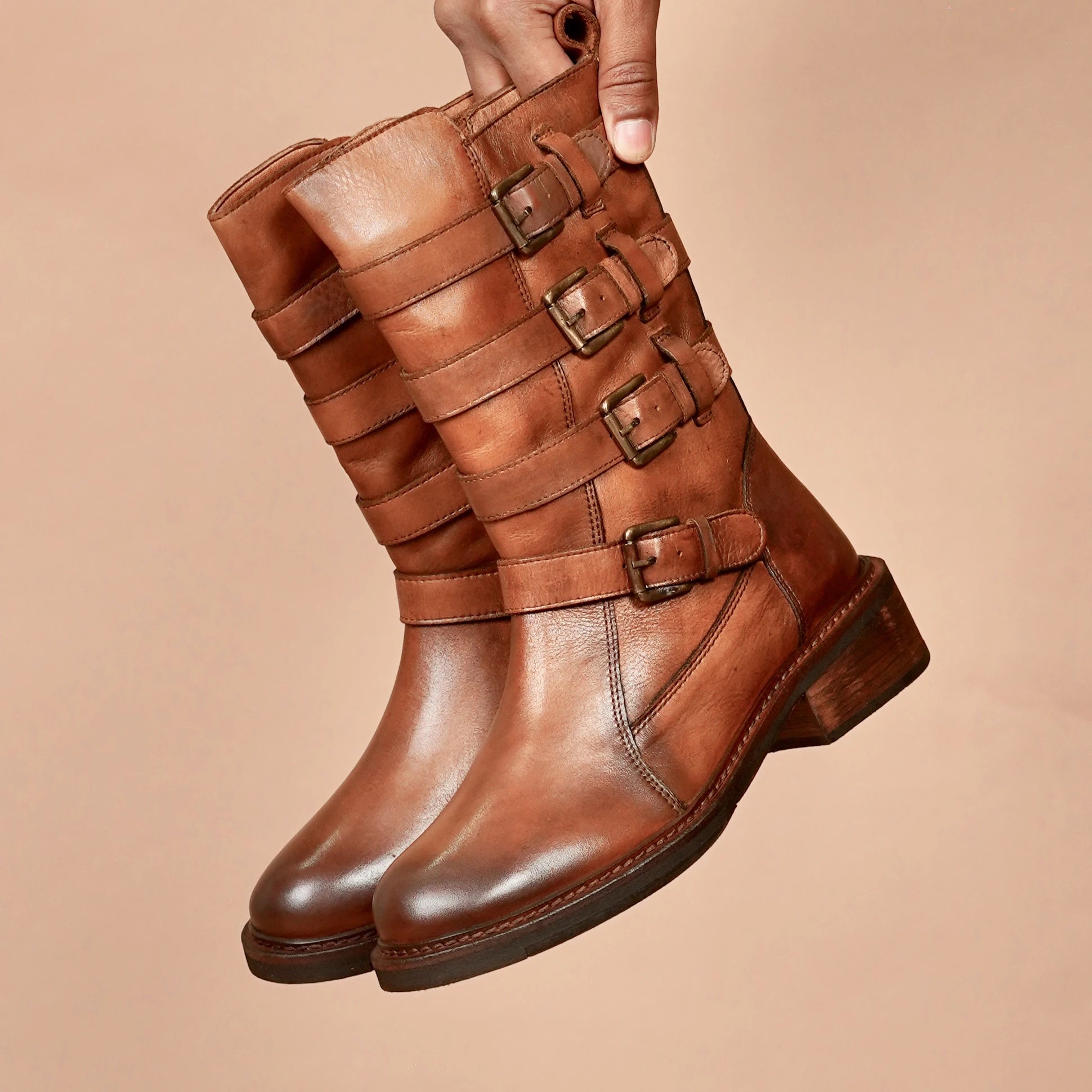 Stylish cappuccino brown boots handcrafted in India