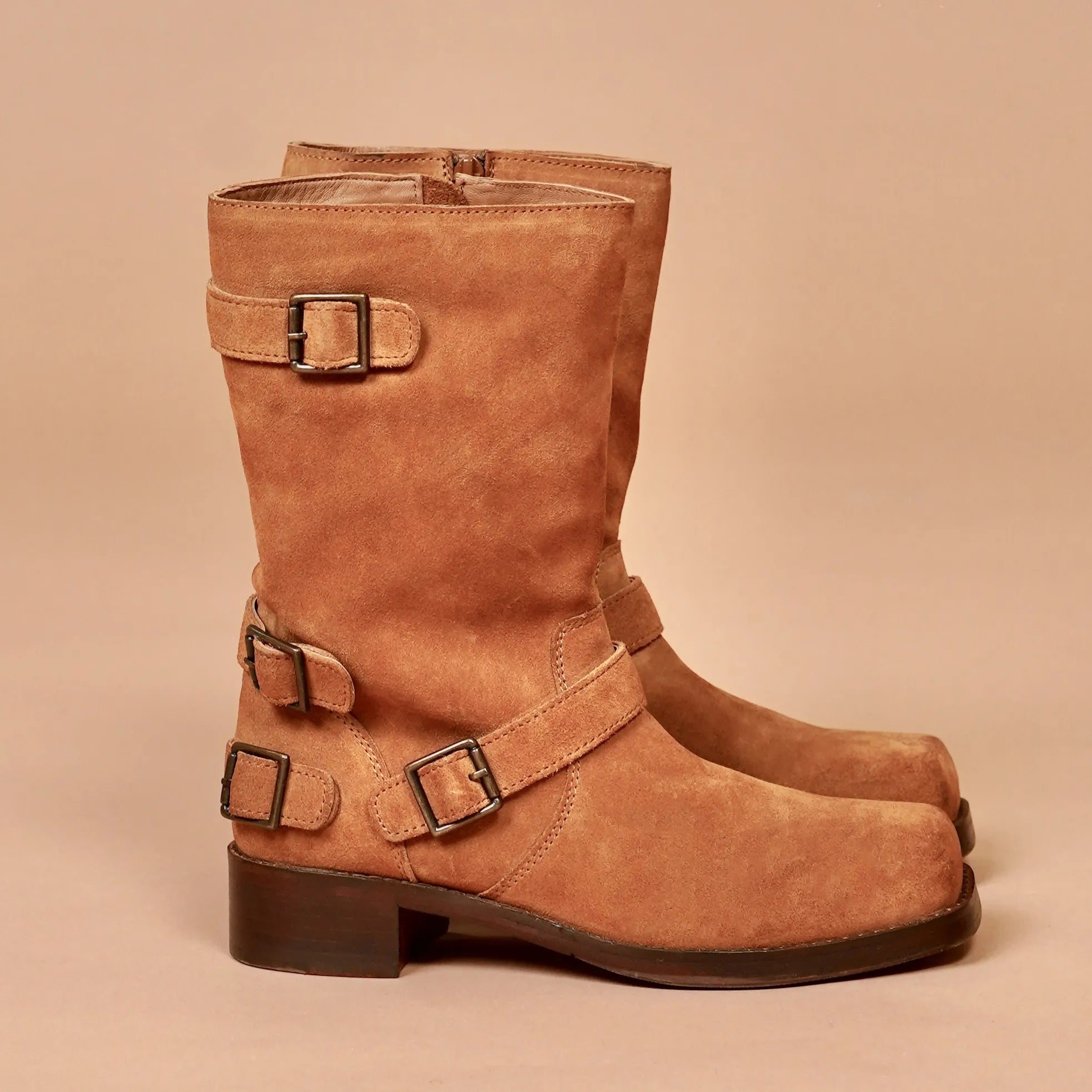 Side Buckled suede boots for women India