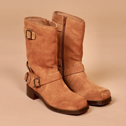 Women's tobacco suede mid-calf boots