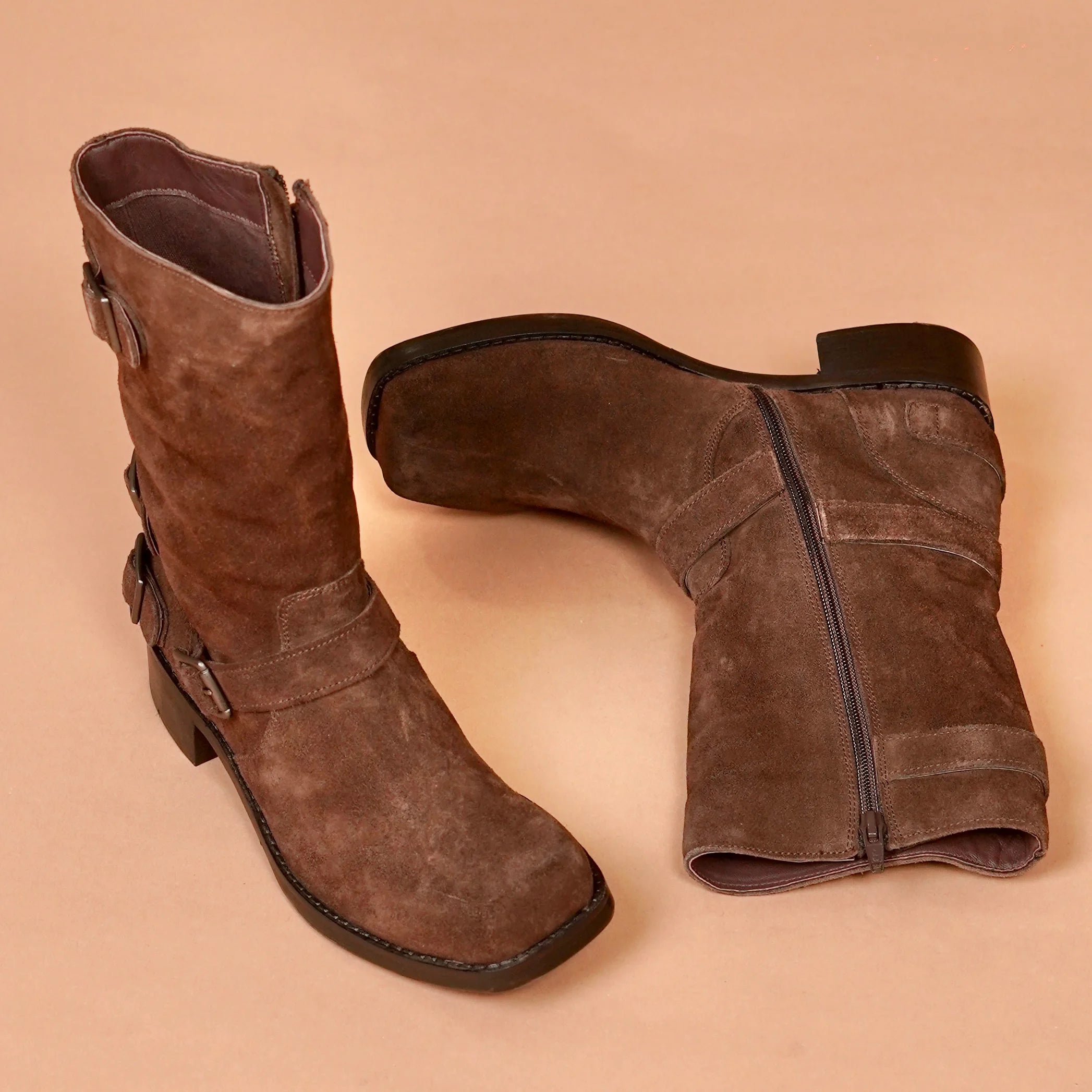 Mid-calf suede leather boots for women