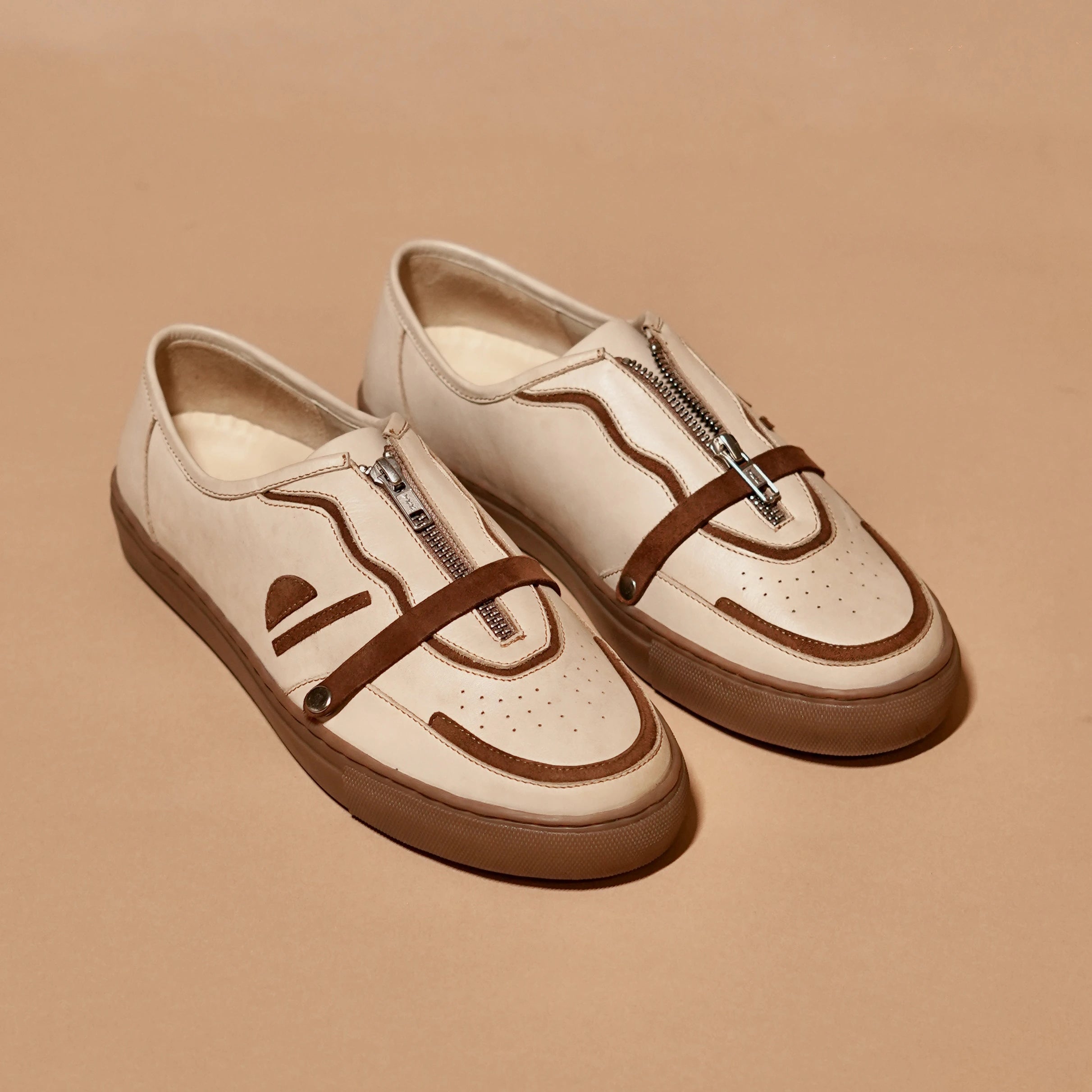 Scarpo Mocha styled with contemporary men’s fashion in neutrals