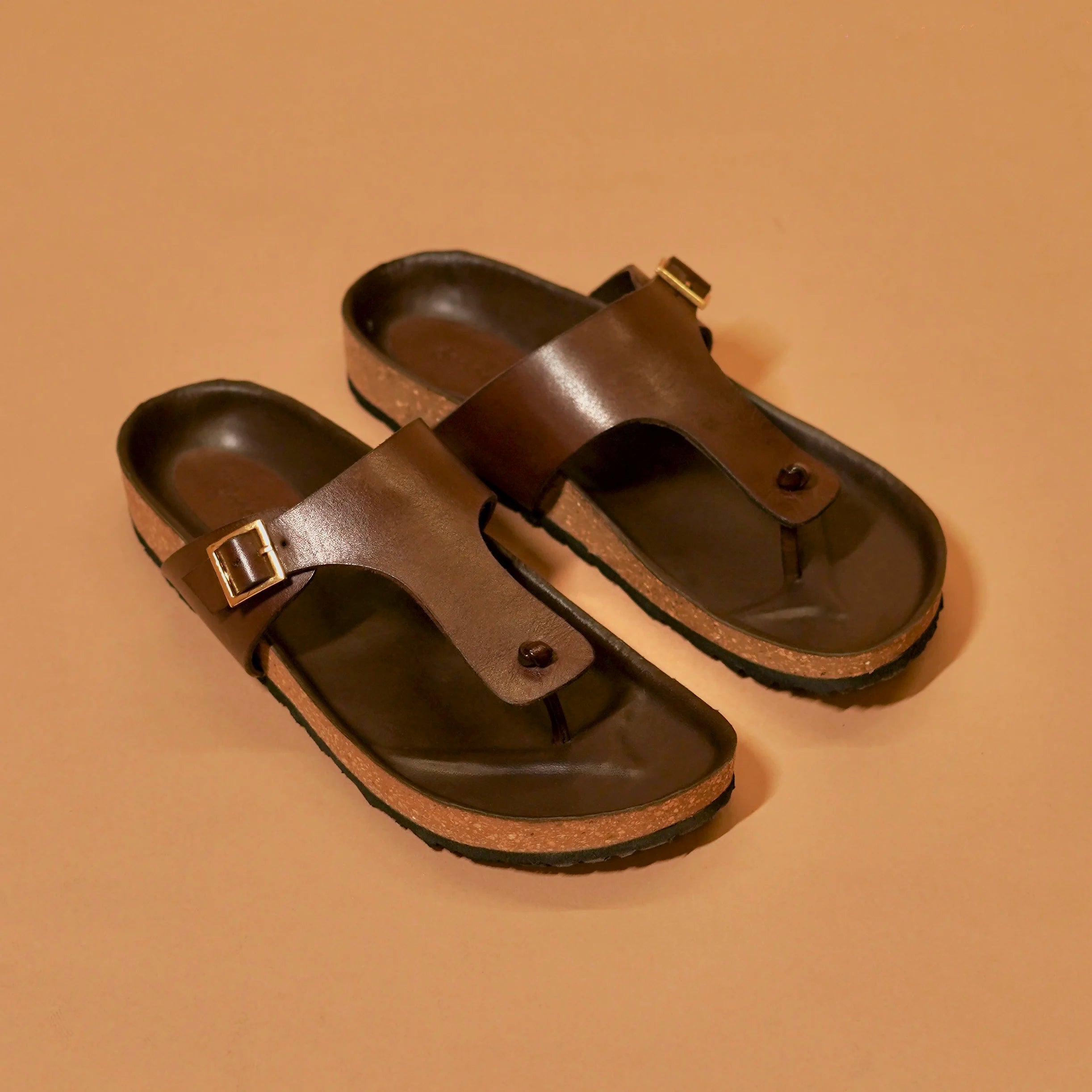 Espresso-toned leather cork slipper