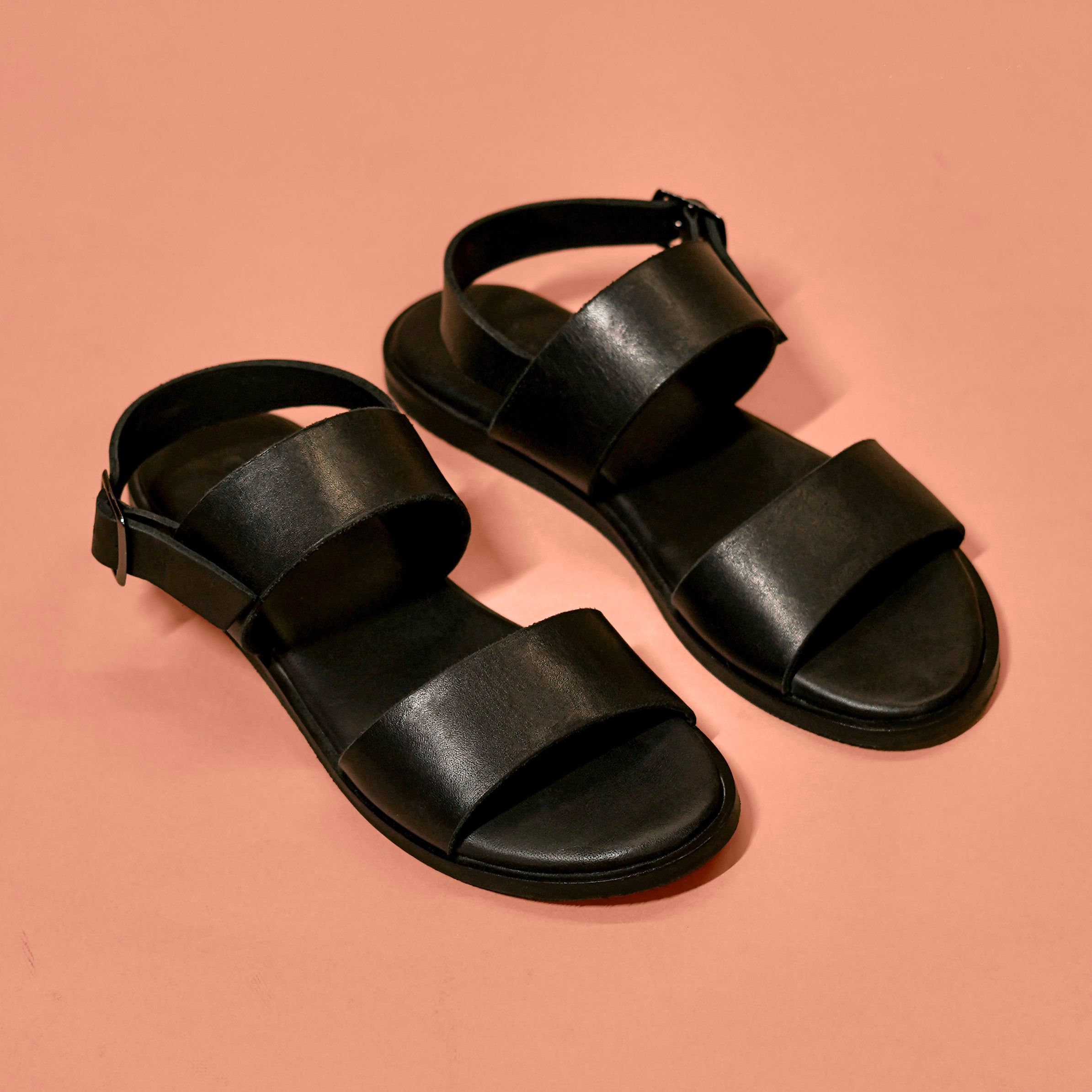 Pelle Notte – Black Leather Strap Sandals for Women