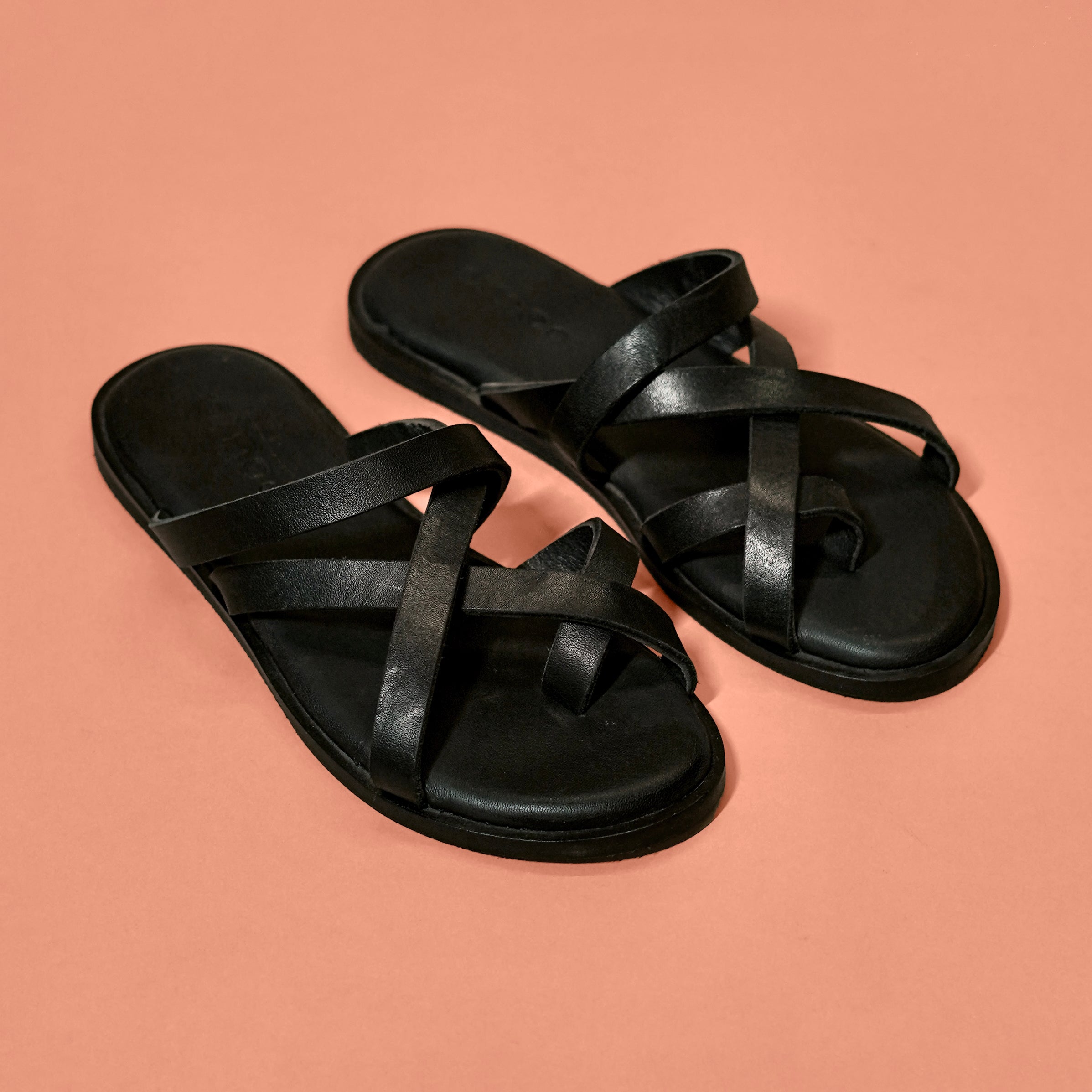 Pelle Carbonio – Women’s Black Leather Strappy Sandals
