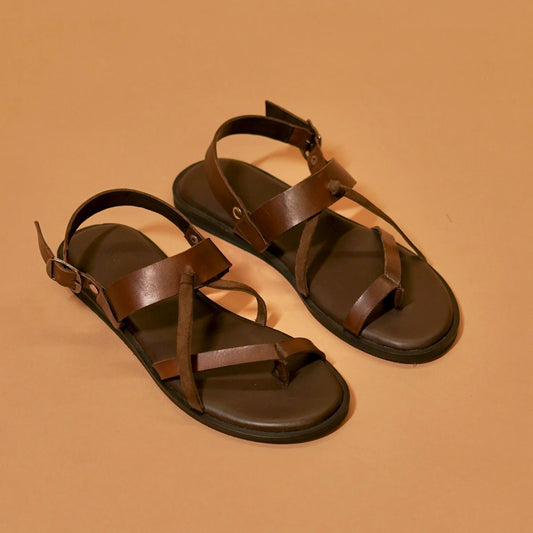 Brown leather sandal with suede accents
