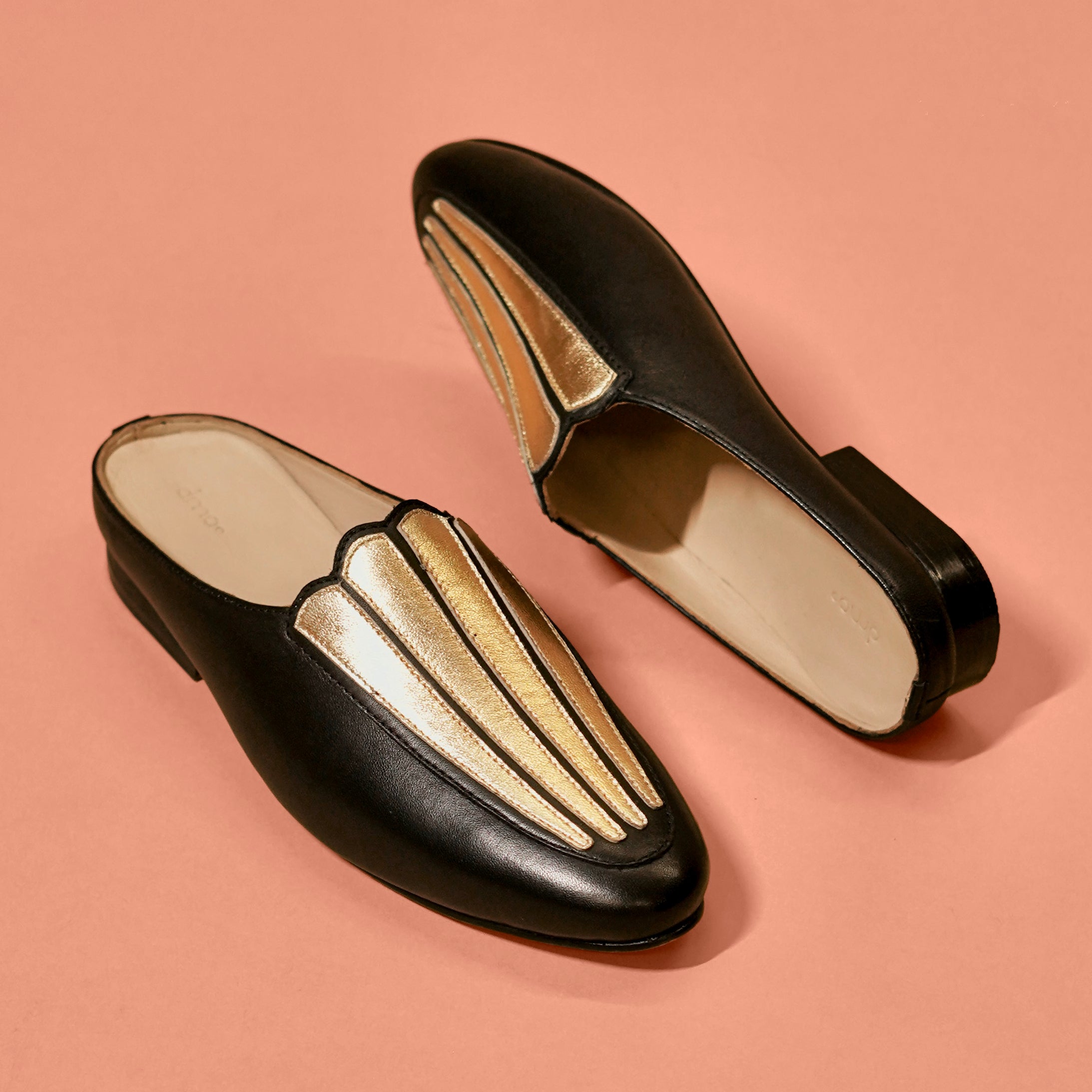 Aria Noir | Black & Gold Mule for Women