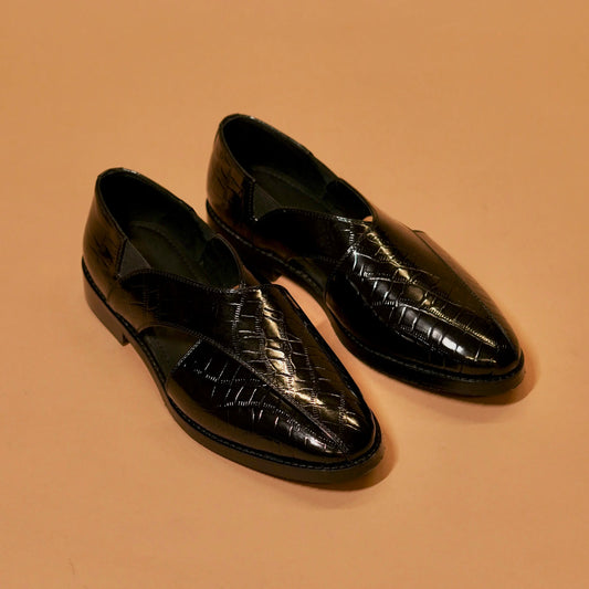 Black crocodile-embossed Peshawari