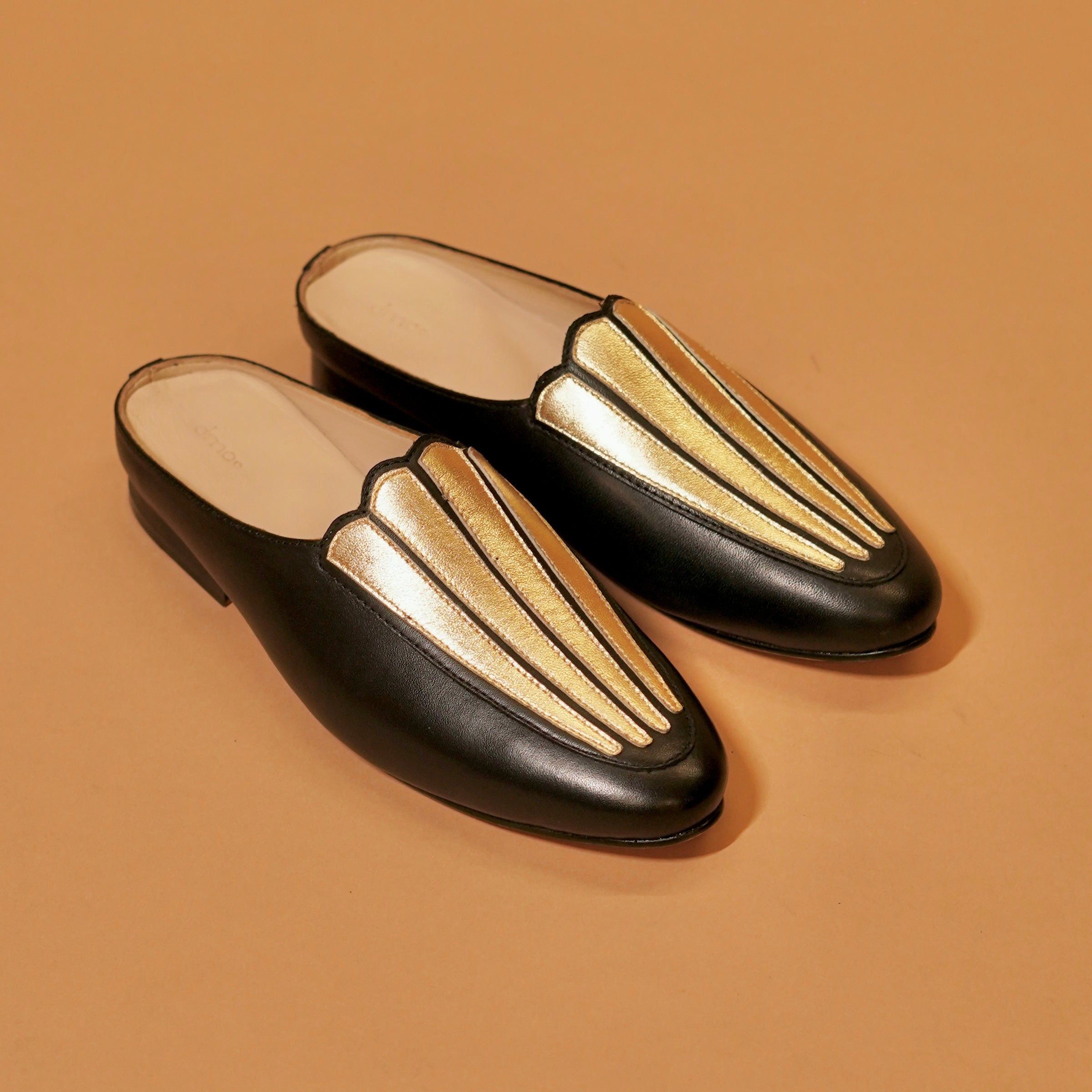 Black and gold mule for women