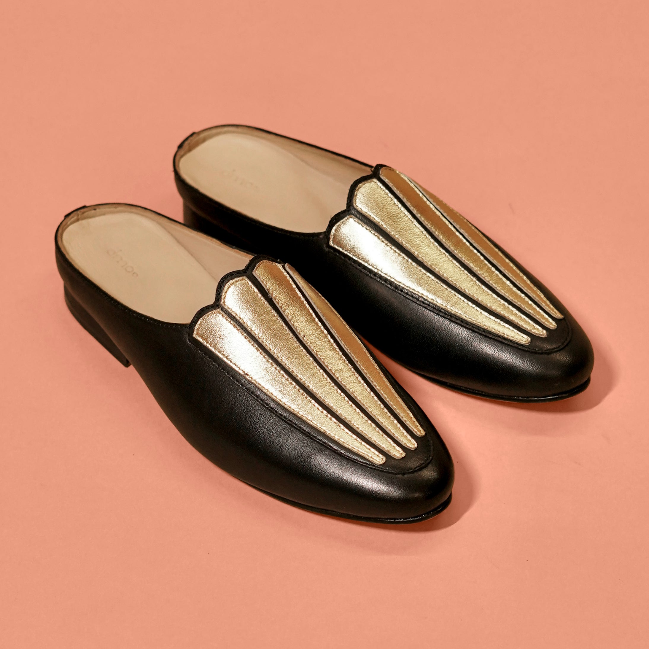 Aria Noir | Black & Gold Mule for Women