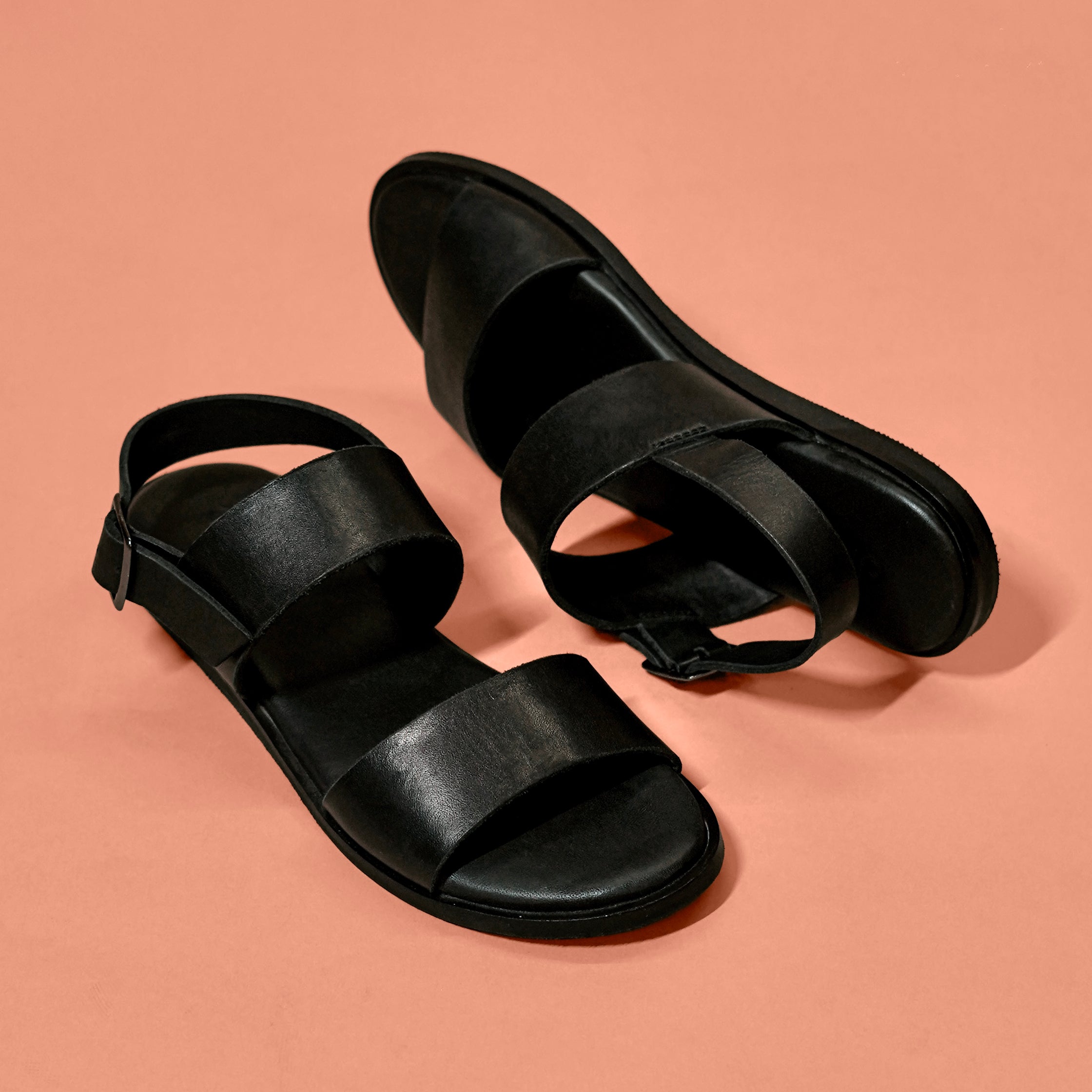 Pelle Notte – Black Leather Strap Sandals for Women
