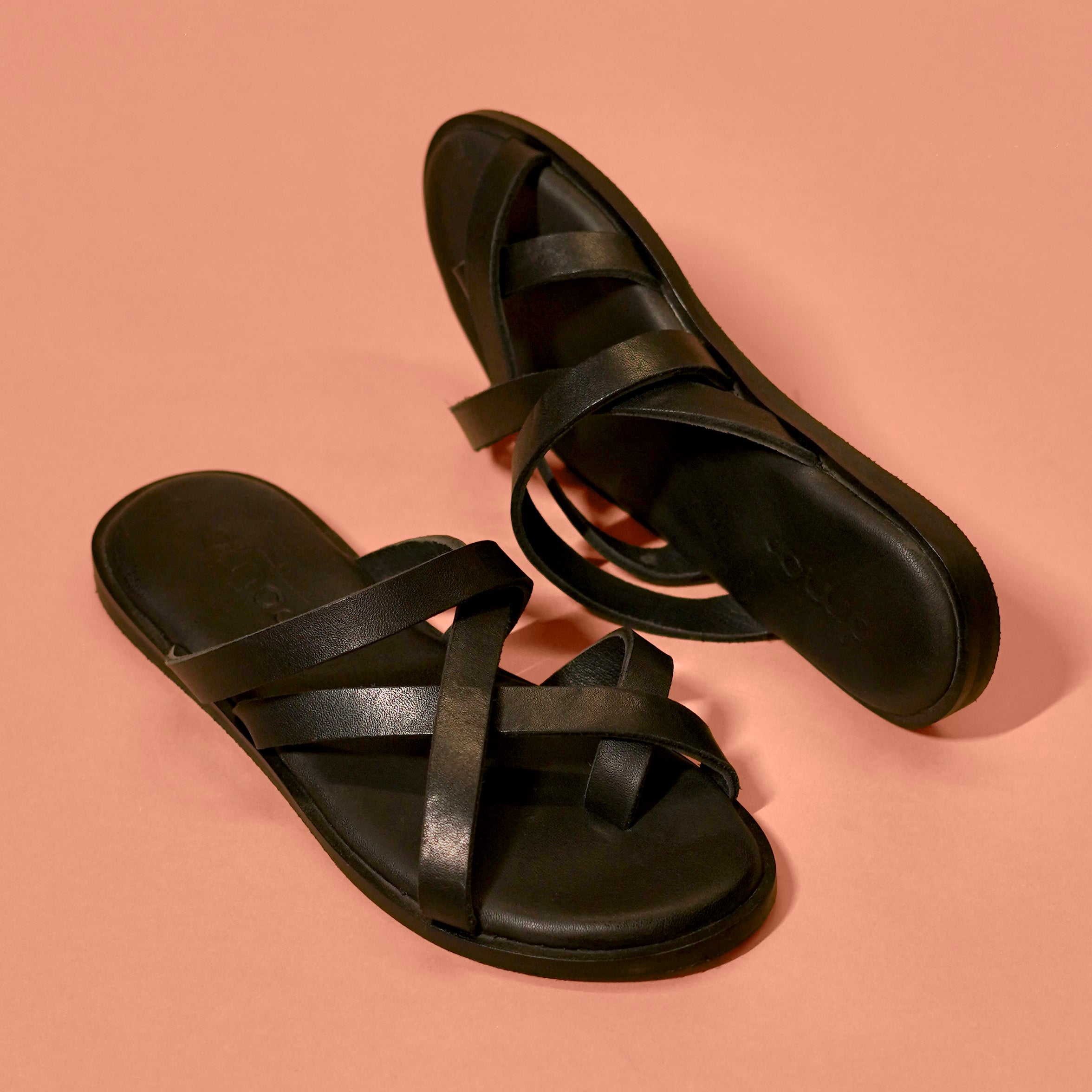 Pelle Carbonio – Women’s Black Leather Strappy Sandals