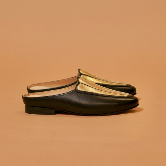 Aria Noir black leather mule