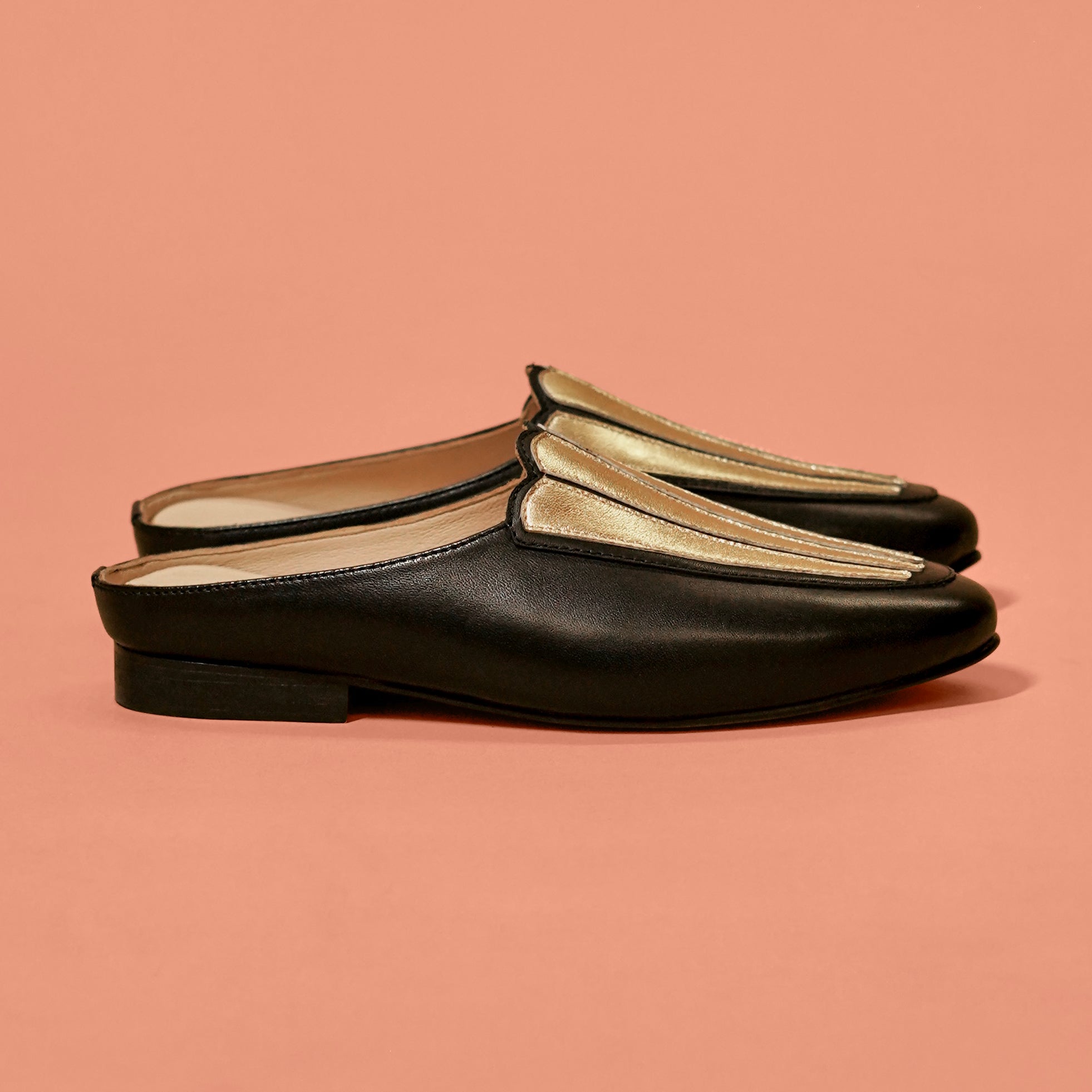 Aria Noir | Black & Gold Mule for Women