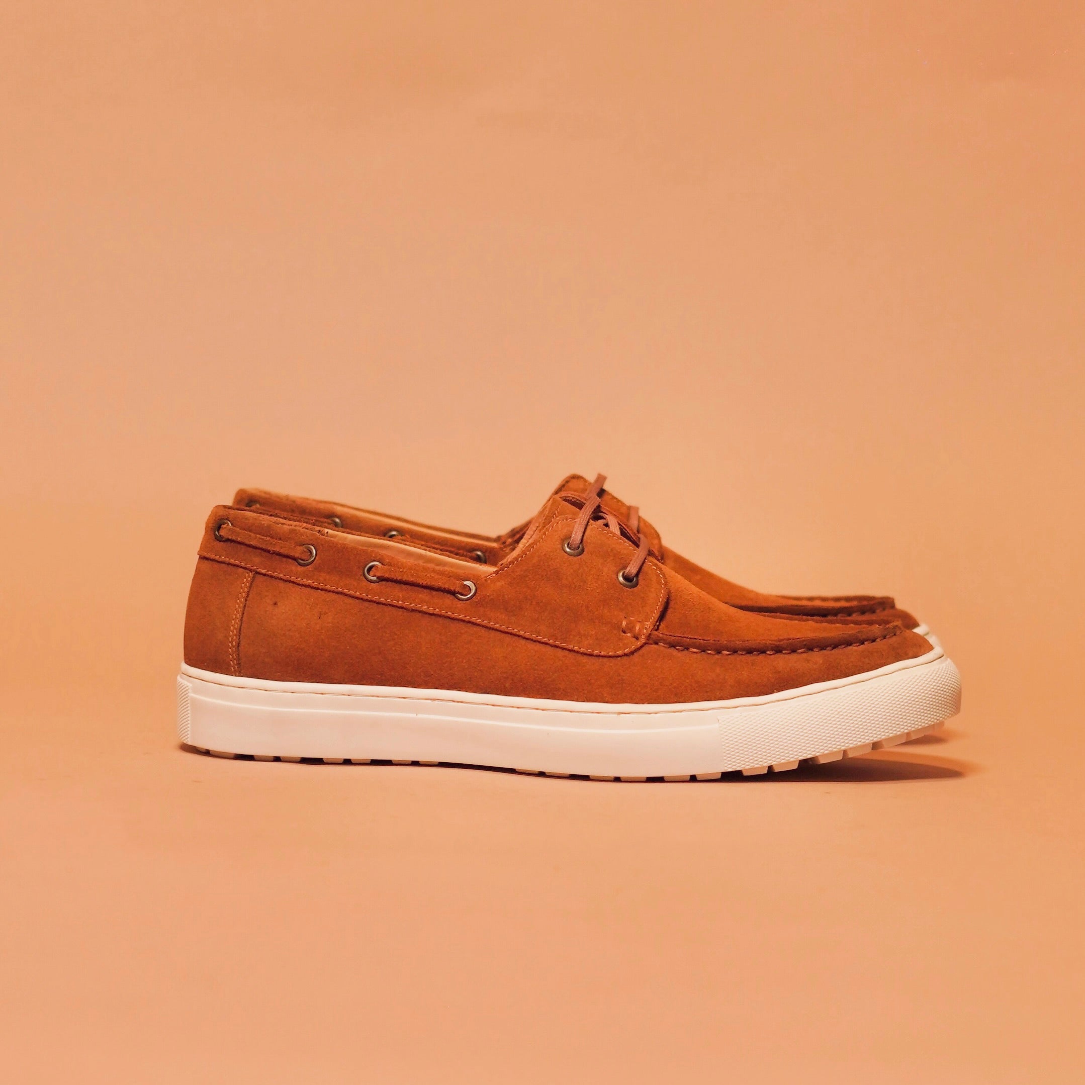 Side view of Barco Tobacco boat shoe on sneaker sole
