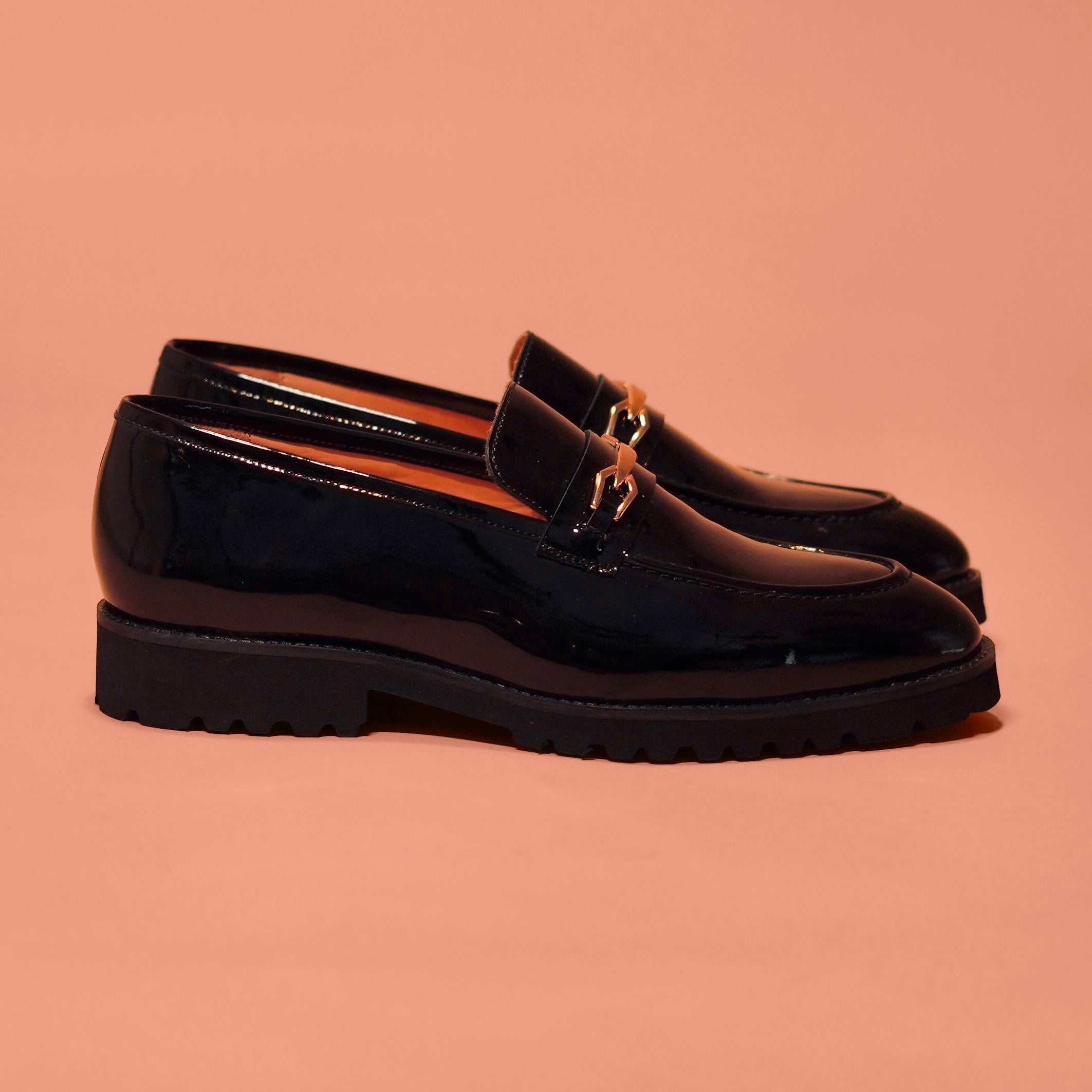 Moccasino Nero Oro | Black Patent Horsebit Loafers for Men