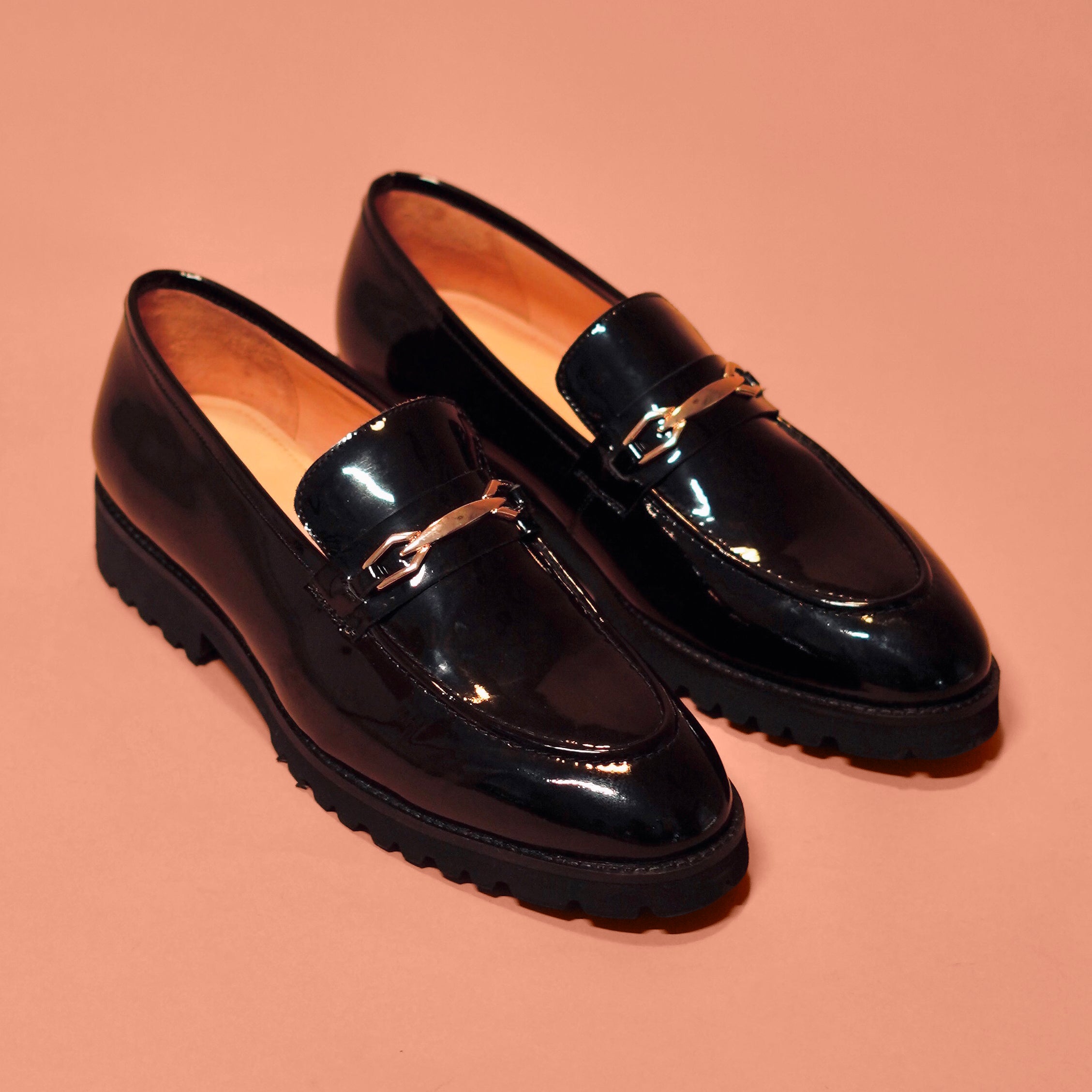 Moccasino Nero Oro | Black Patent Horsebit Loafers for Men