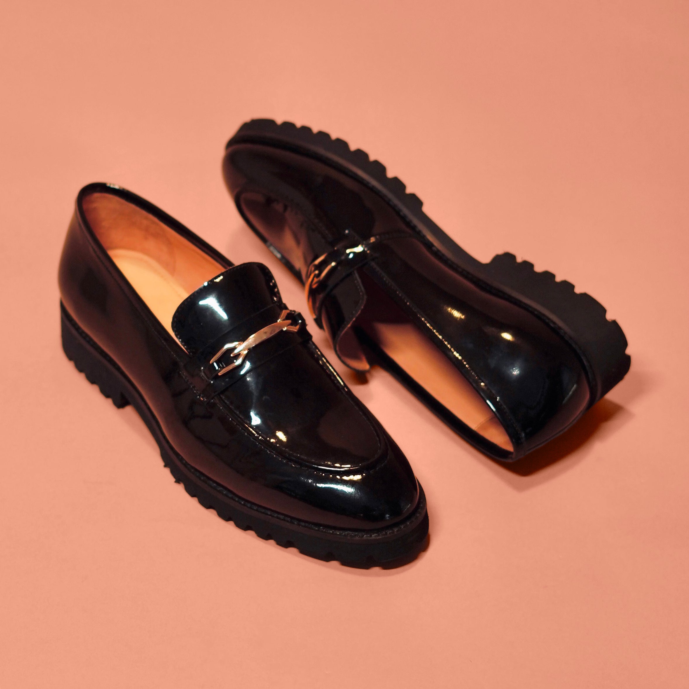 Moccasino Nero Oro | Black Patent Horsebit Loafers for Men