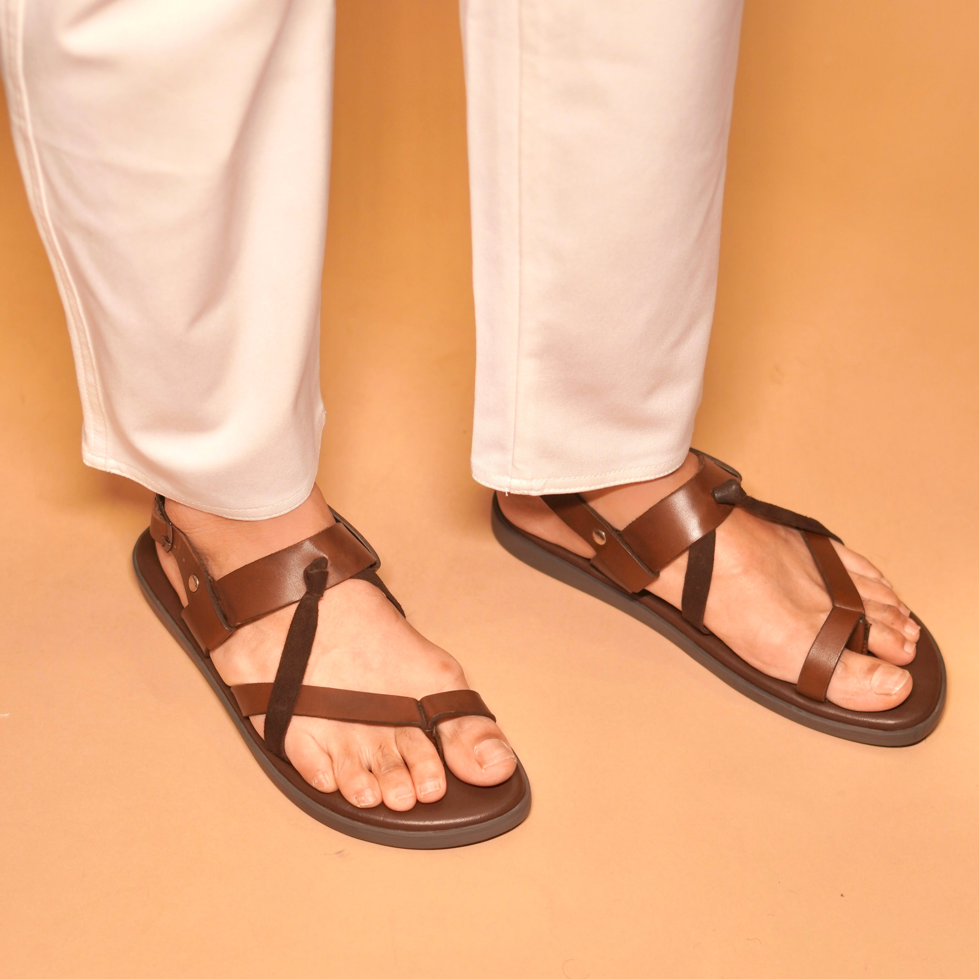 Pelle Nera Bruno | Brown leather accented suede sandals