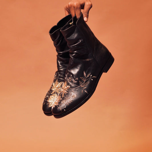 Top view of Sprazo Nero Ricamo highlighting the vamp and leather sole