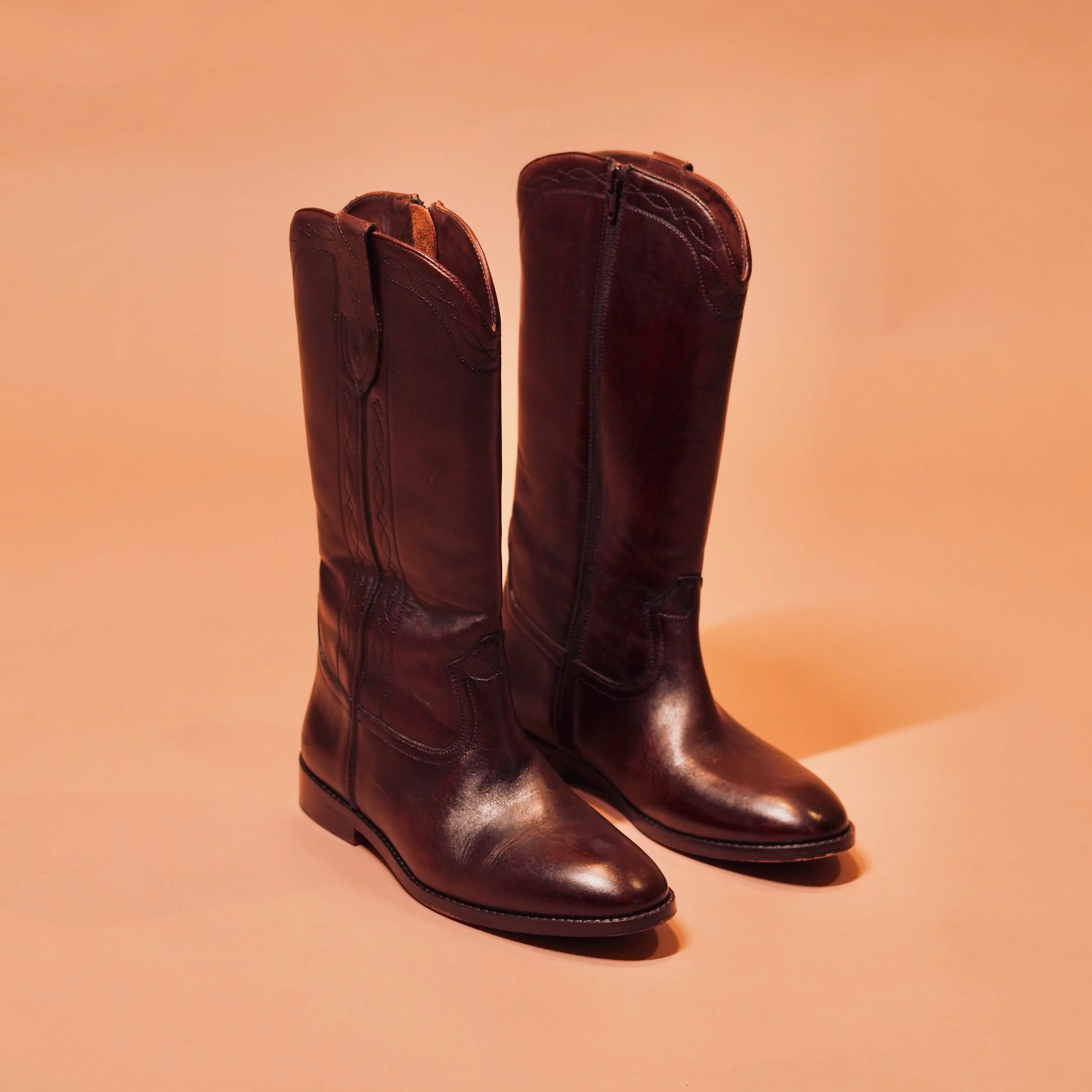 Tall brown leather boots for women