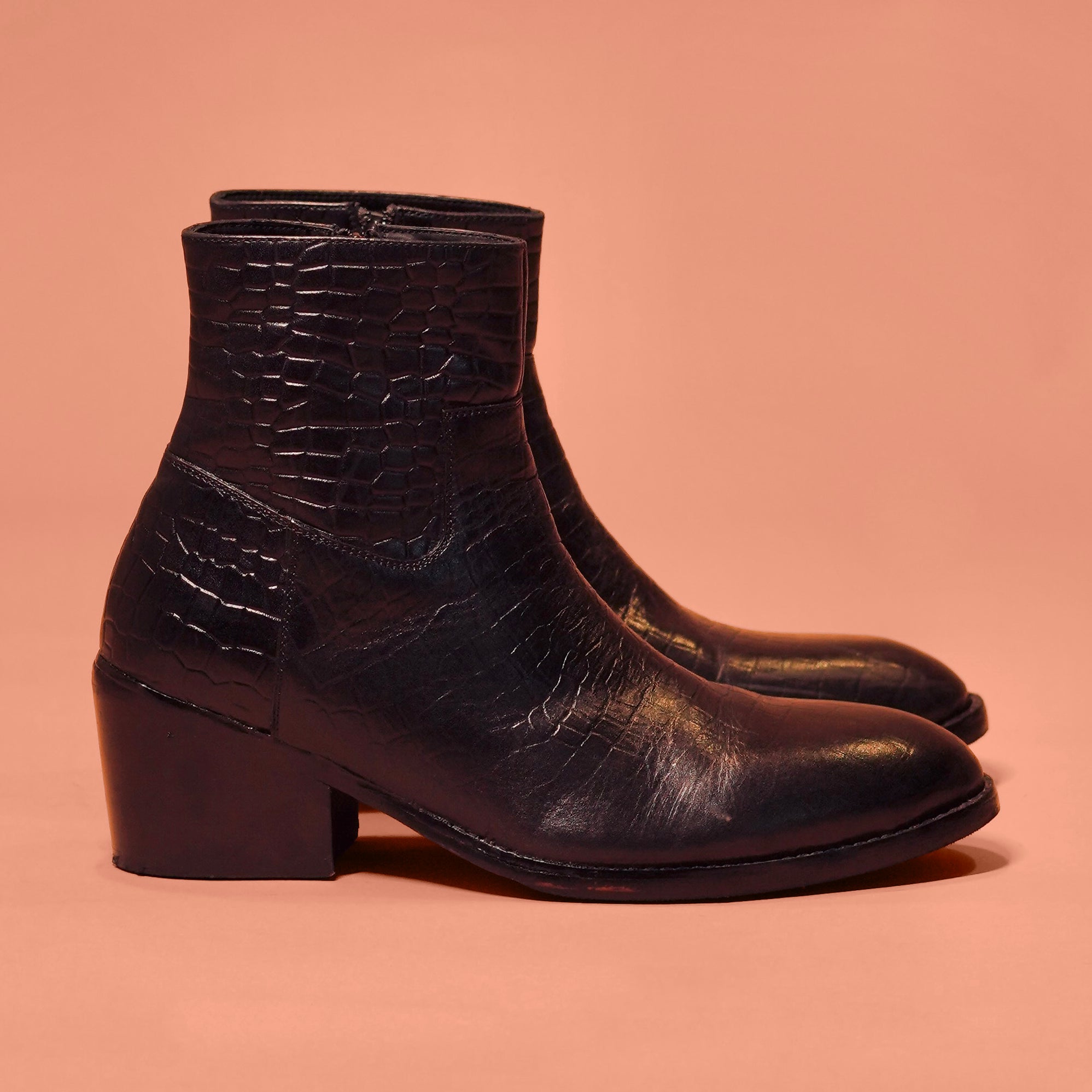 Sprazzo Cubano Croco | Black croc-print leather boots