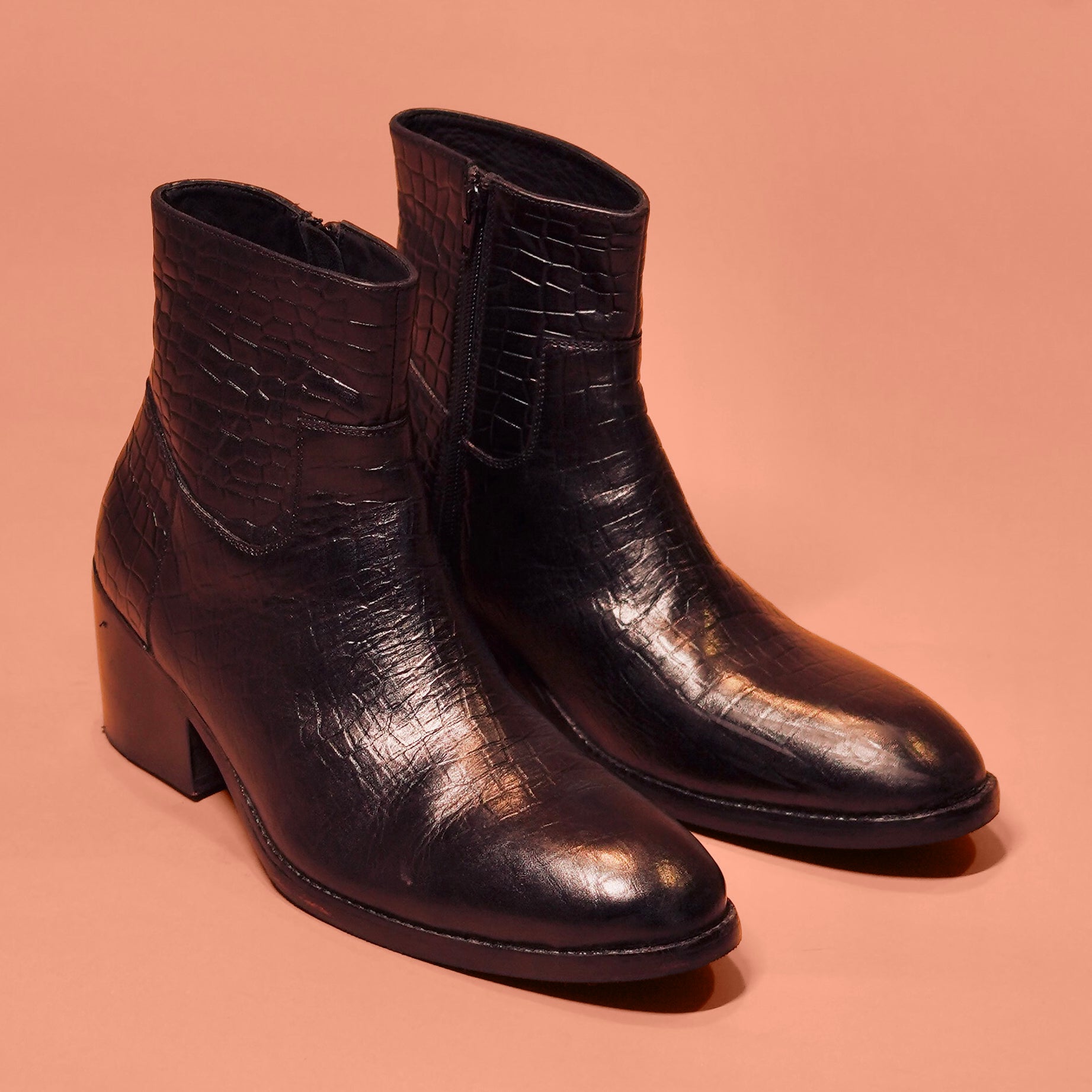 Sprazzo Cubano Croco | Black croc-print leather boots