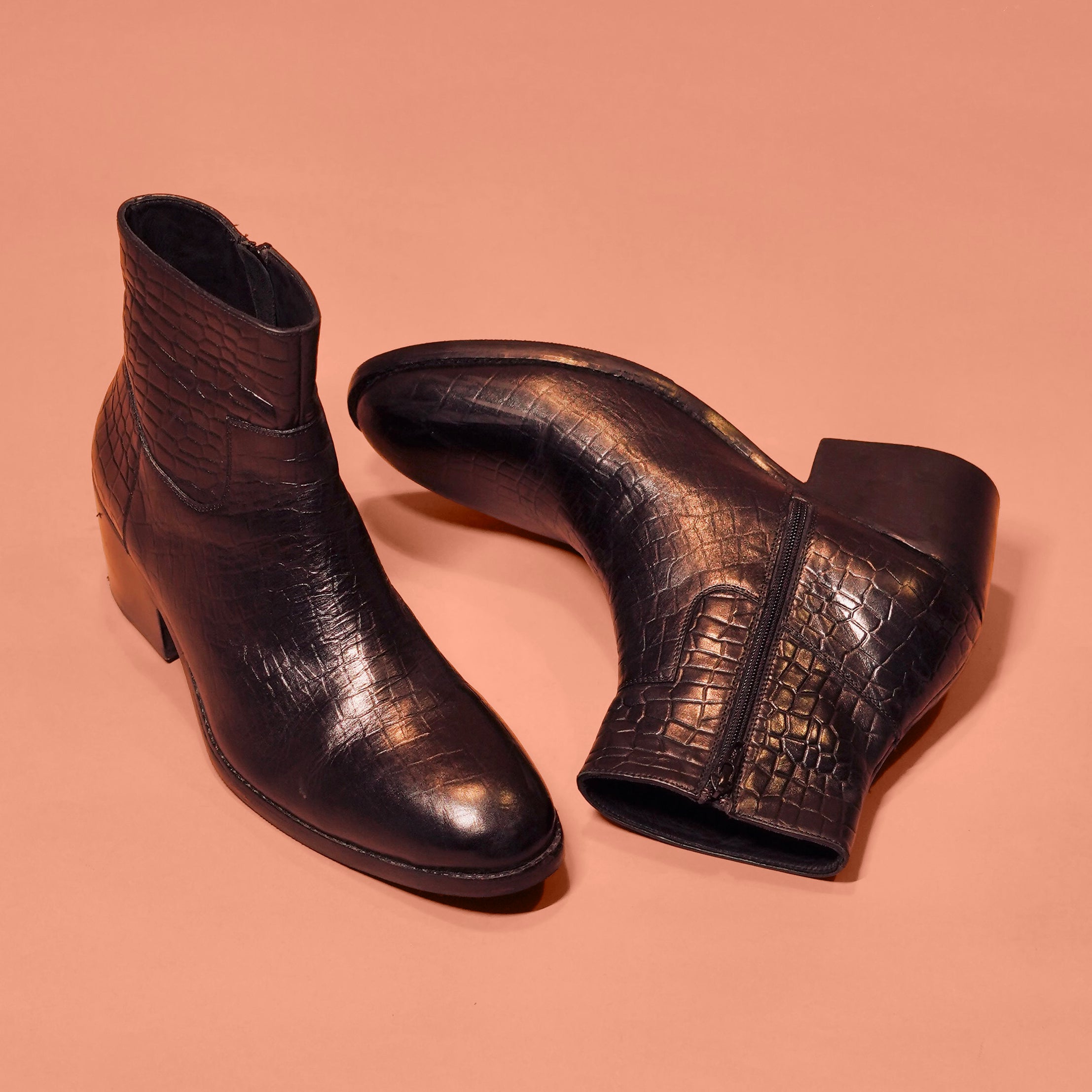 Sprazzo Cubano Croco | Black croc-print leather boots