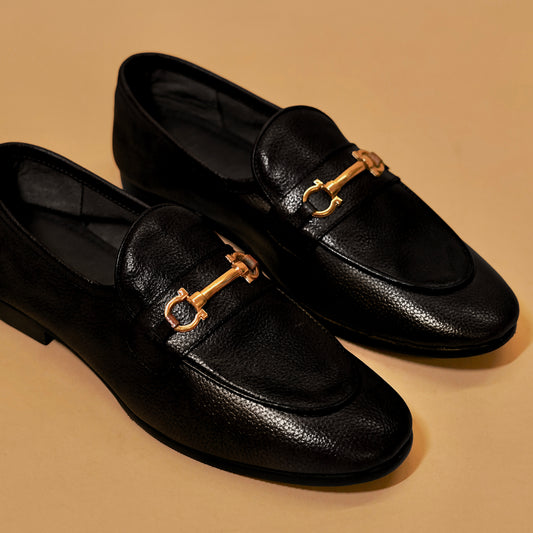 Black milled leather loafers