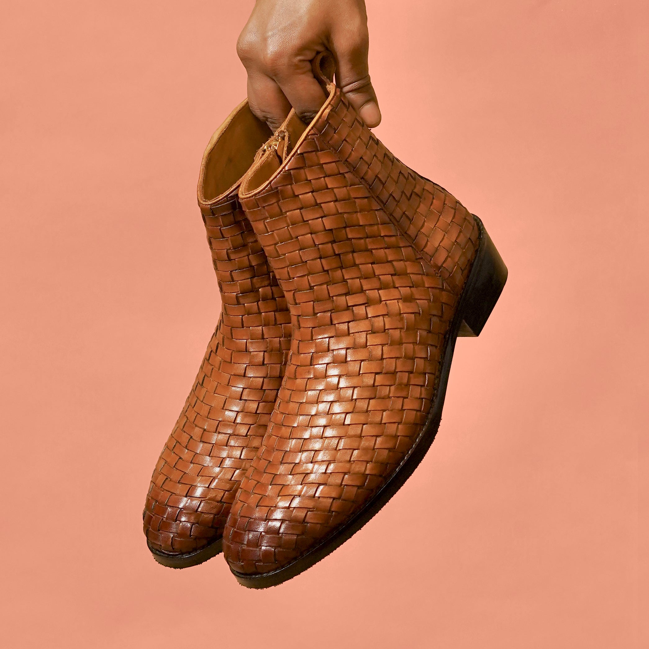 Sprazzo Tesso Caramello – Brown Weaved Leather Boots
