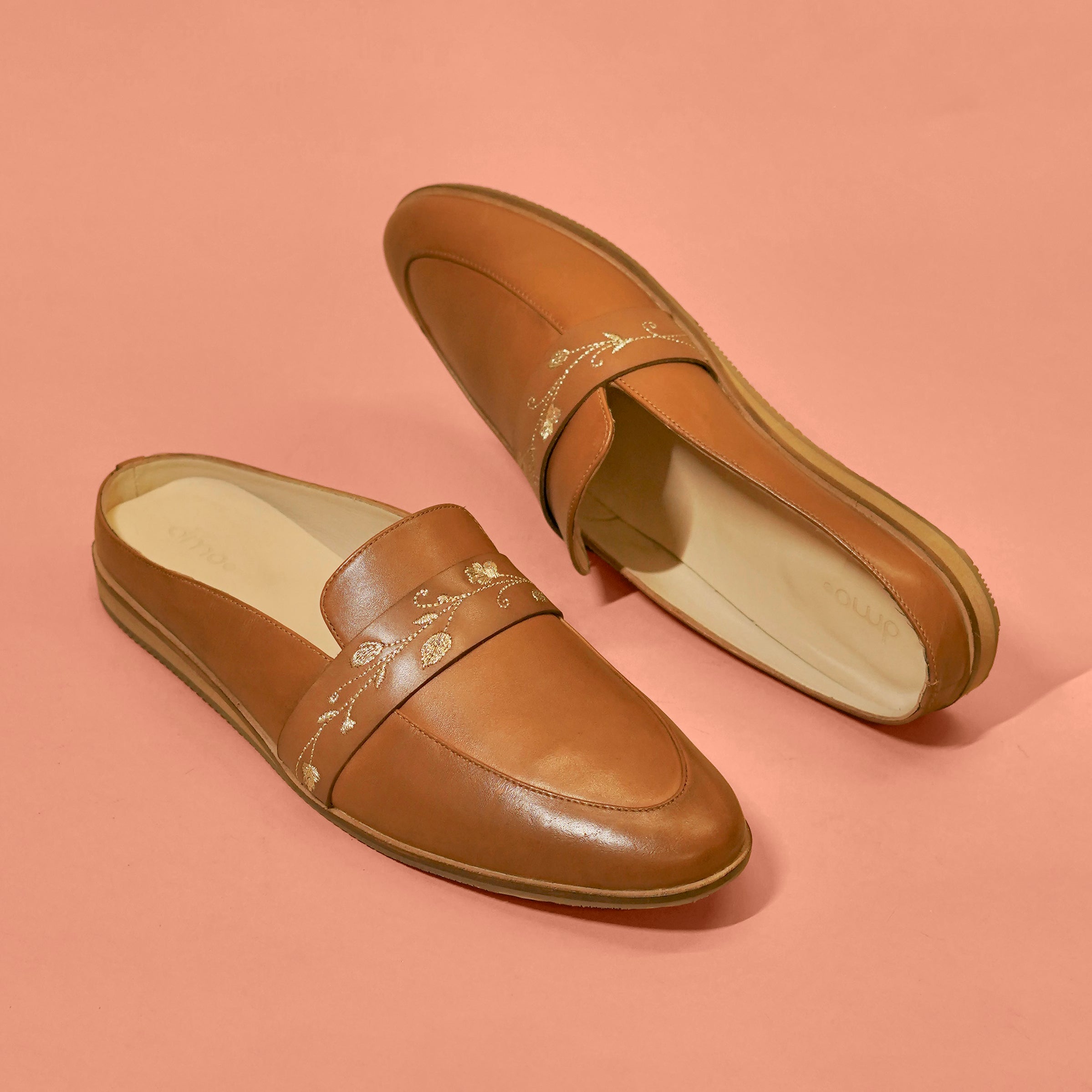 Hoffler Ricamo Cuoio – Tan Embroidered Leather Mules