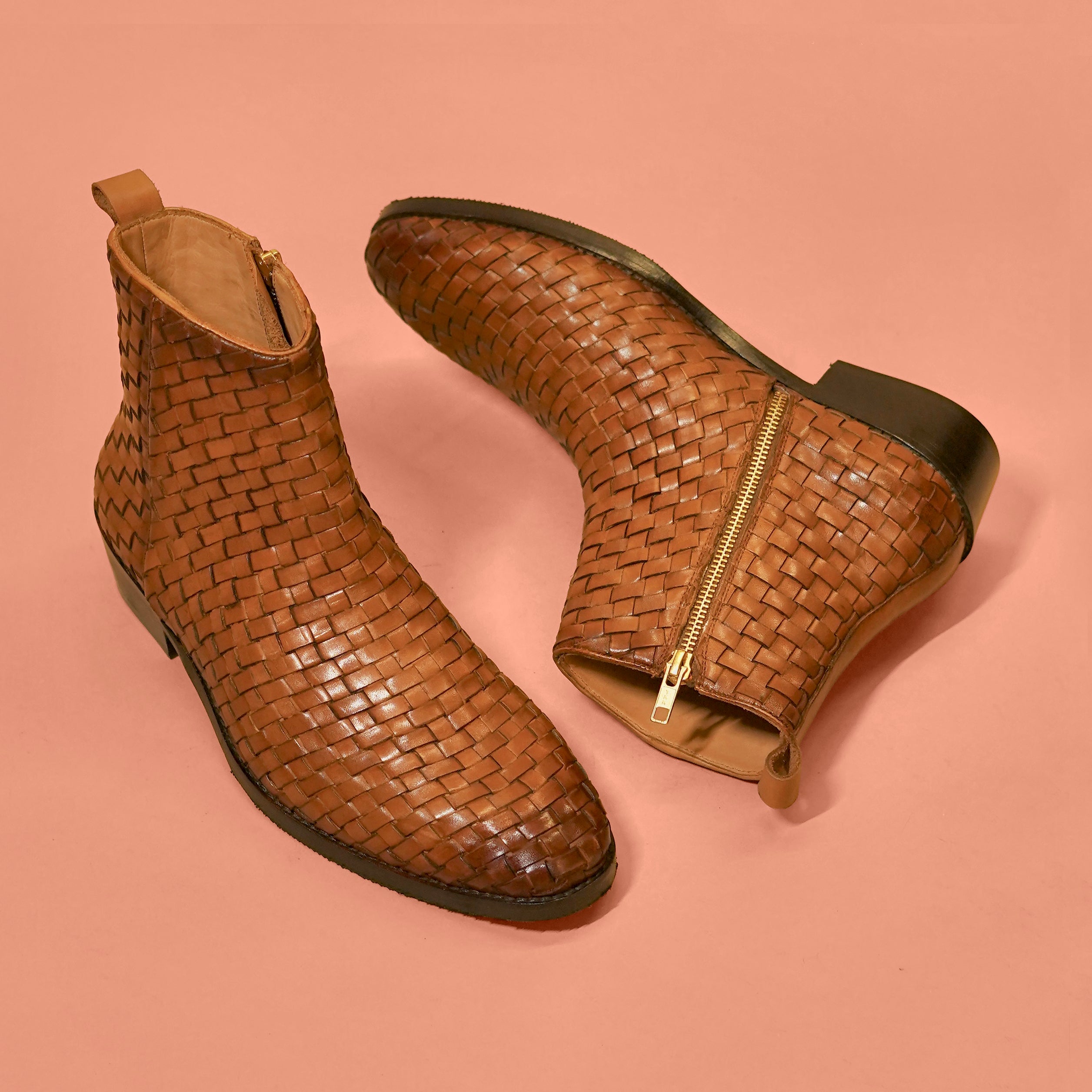 Sprazzo Tesso Caramello – Brown Weaved Leather Boots