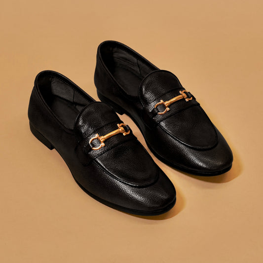 Black horsebit loafers for men