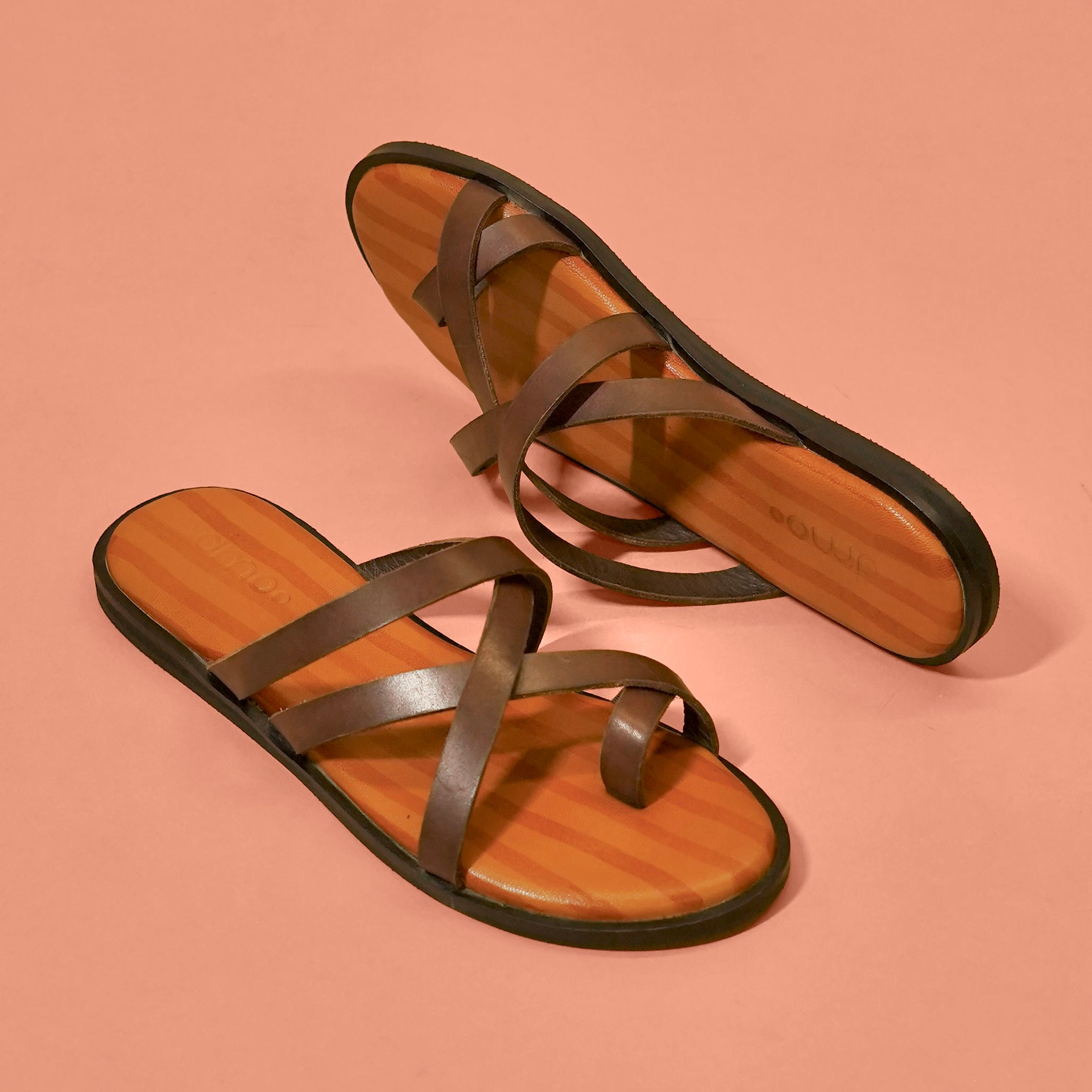 Pelle Marrone (Women) | Strappy Brown full-grain leather chappals