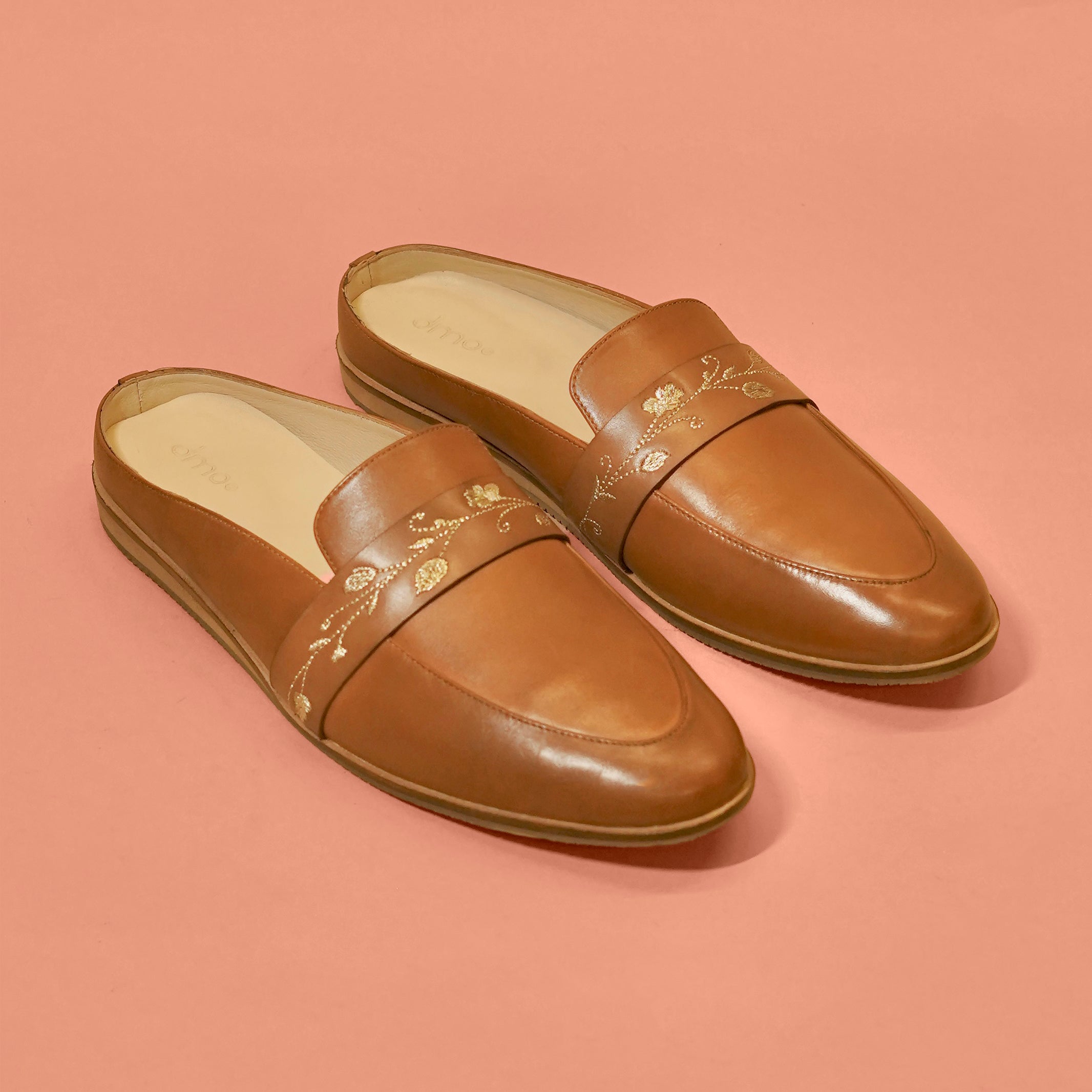 Hoffler Ricamo Cuoio – Tan Embroidered Leather Mules