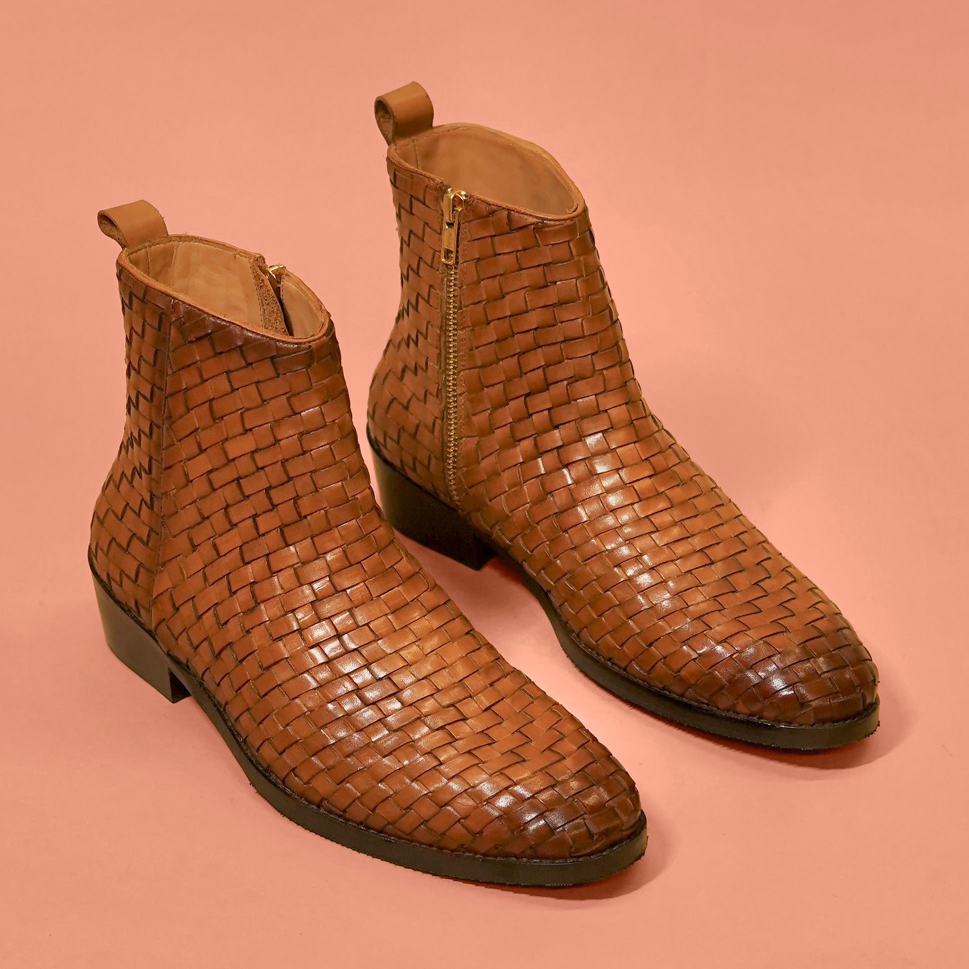 Sprazzo Tesso Caramello – Brown Weaved Leather Boots